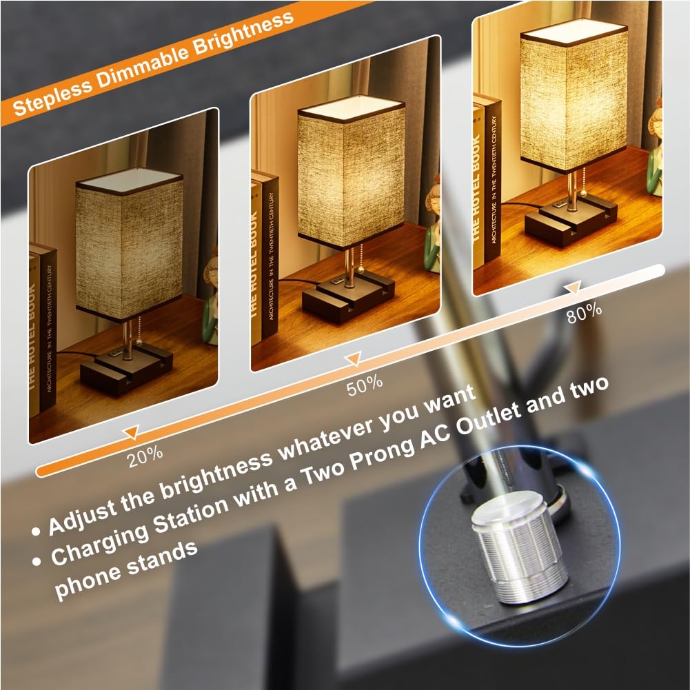 Lifeholder Fully Dimmable Nightstand Lamp For Bedroom With Ac Outlet, Table Lamp With Two Phone Stands, Bedside Lamps, Desk Lamp