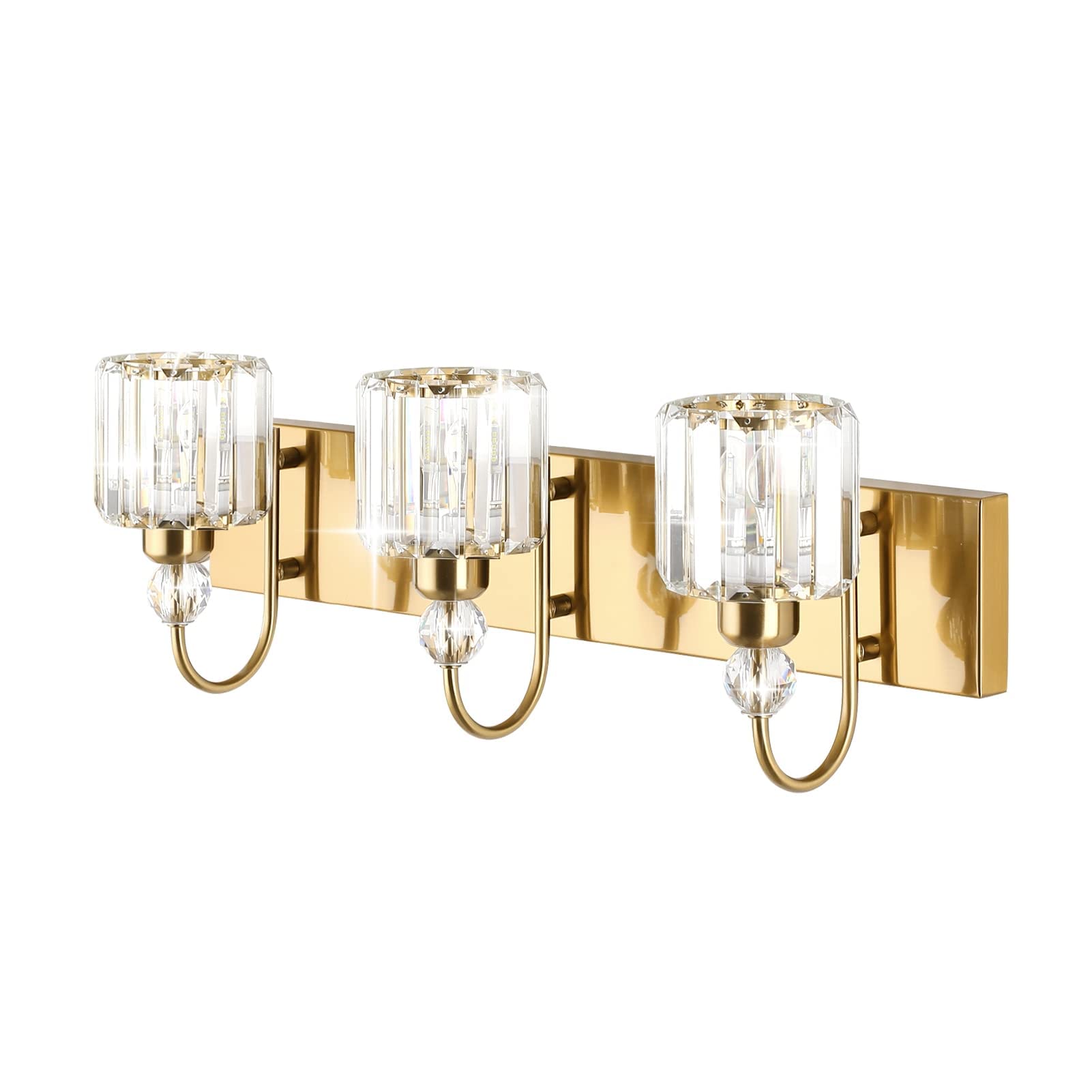 Ralbay 4-Light Brass Gold Crystal Vanity Lights - Modern Bathroom Wall Lighting Fixtures