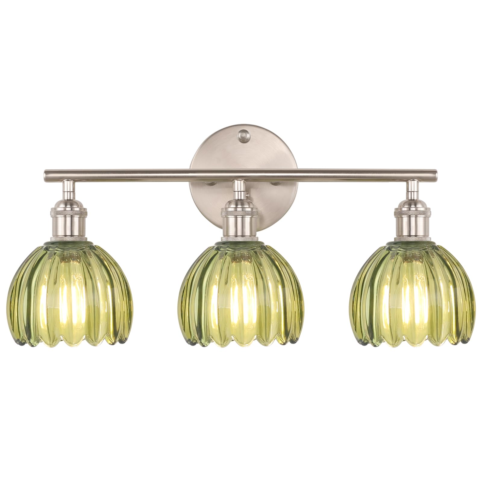 Shenmoyl Bathroom Light Fixtures  3-Light Vanity wall Light Over Mirror with Green Tulip Glass Shade for Bedroom Living Room (Bulb Not Included)  Satin Nickel