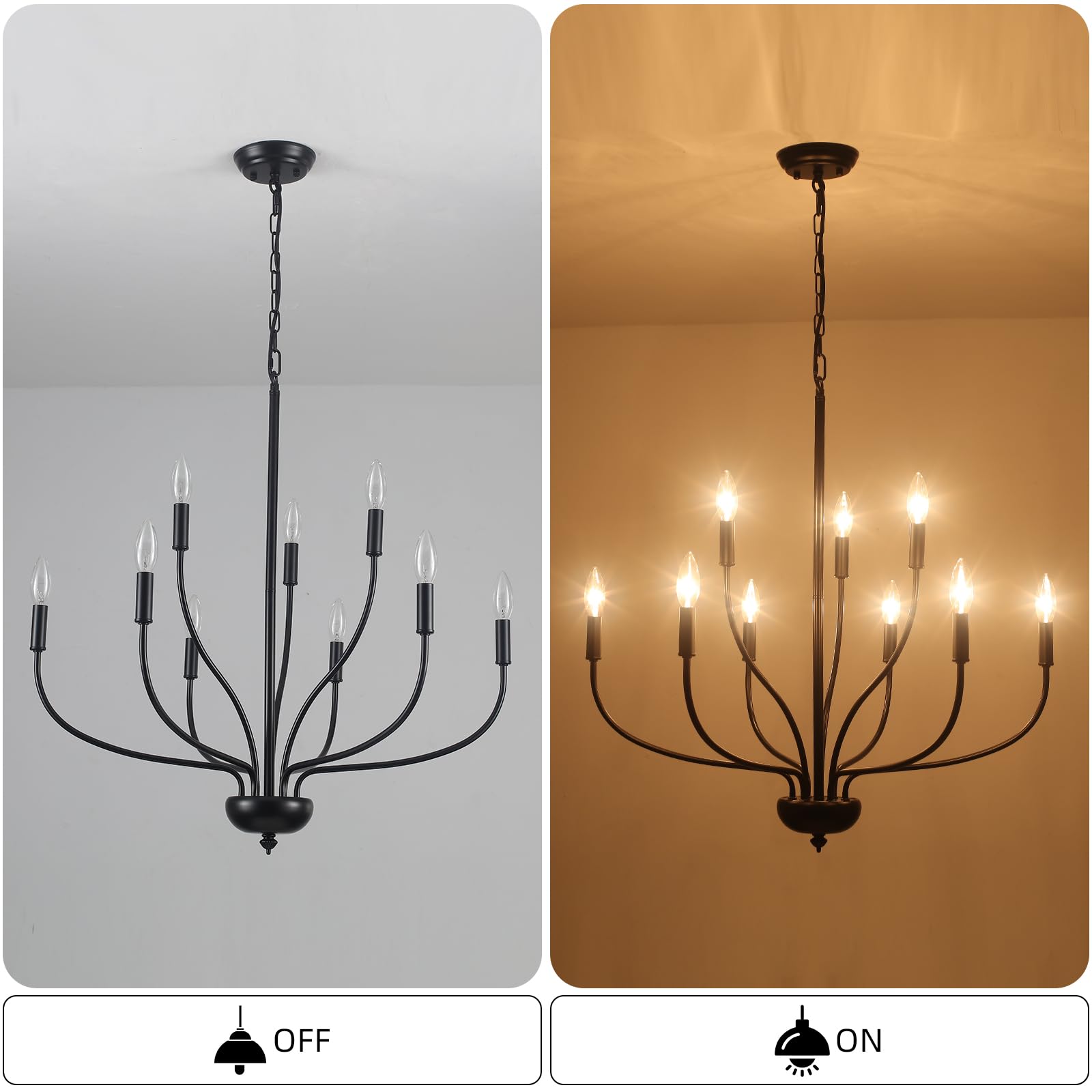 Black Chandeliers For Dining Room Light Fixture, 9-Light Farmhouse Candle Chandelier Foyer Lighting Fixtures, Industrial French