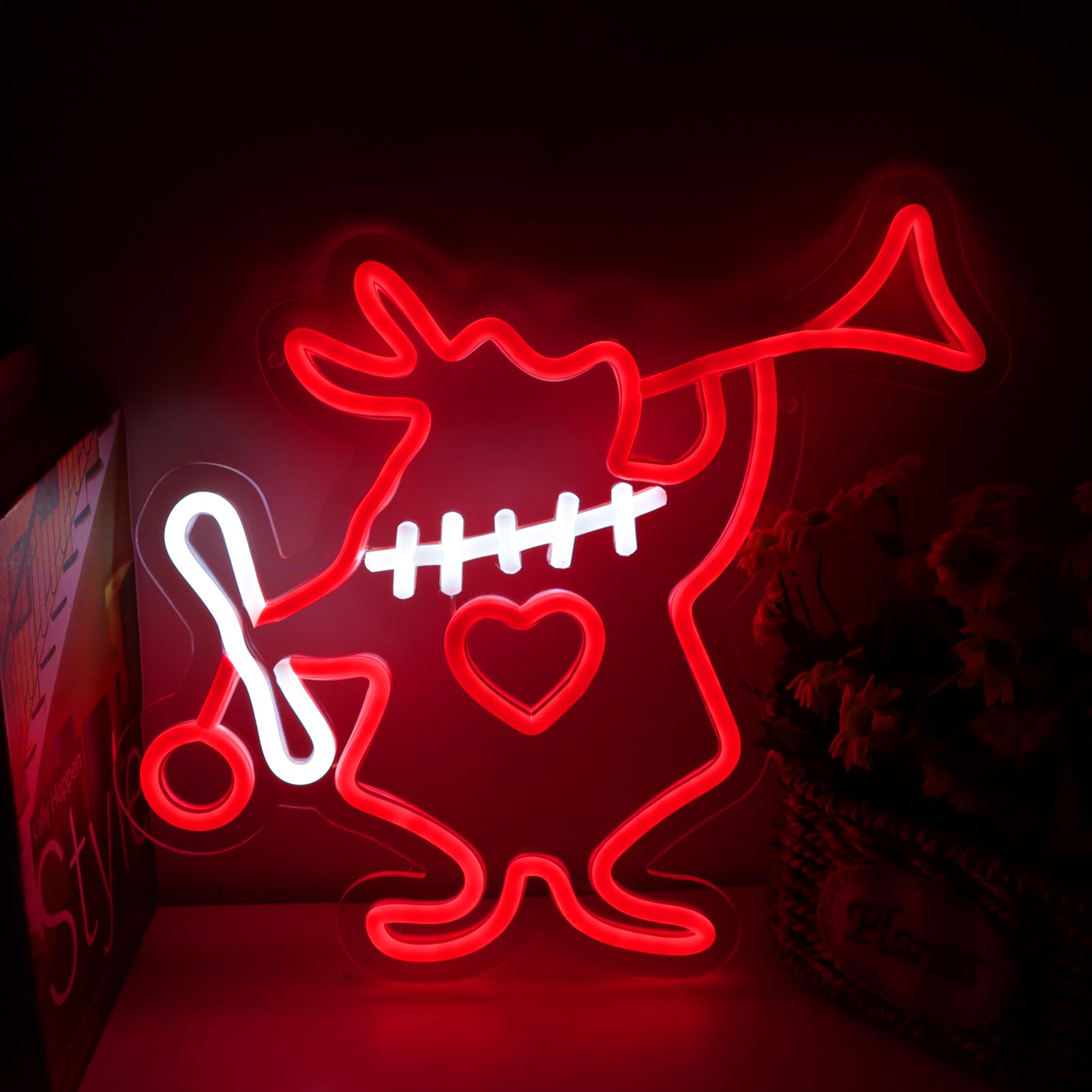 Tiabuy Neon Wall Art - Dimmable Rabbit LED Light, 12inx12in, Acrylic, Red