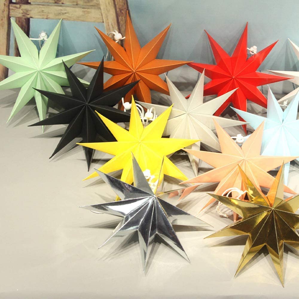 3 Pieces 3D 12'' Large Paper Star 9 Pointed Hanging Gold Paper Star Decorations For Weddings, Christmas Holiday, Kids Bedroom De