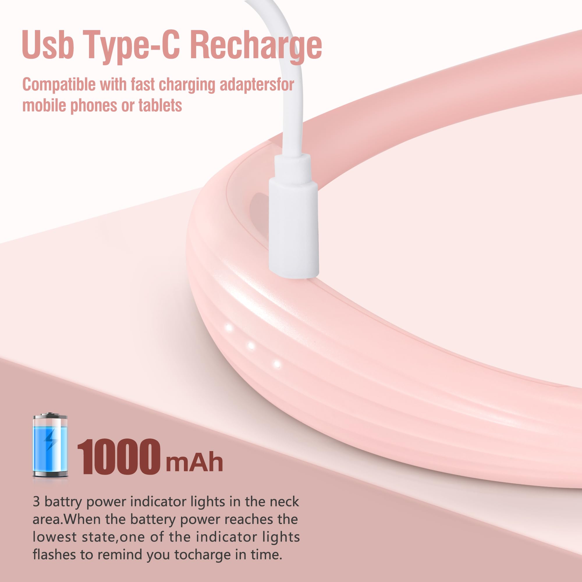 TSINGREE LED Neck Reading Light, Rechargeable, 3 Colors & Brightness, Sakura Pink, Model TNBL3, Auto-Off Timer, Perfect for Reading & Crafts