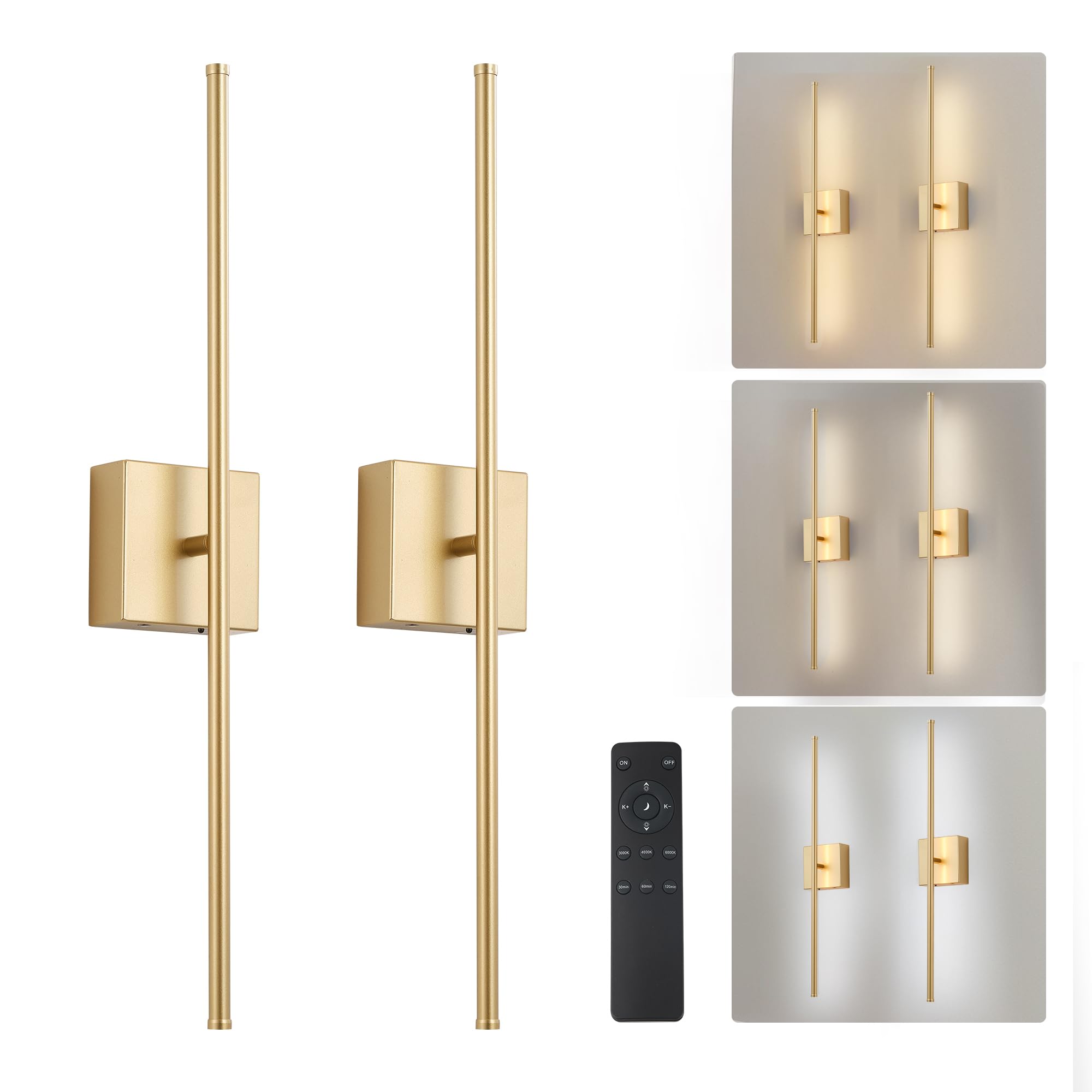 KARTOOSH Wall Sconces, Remote Control, Dimmable LED Light, 28.3 Inch, Gold, Model ZM321BGD70, 350° Rotate, 300