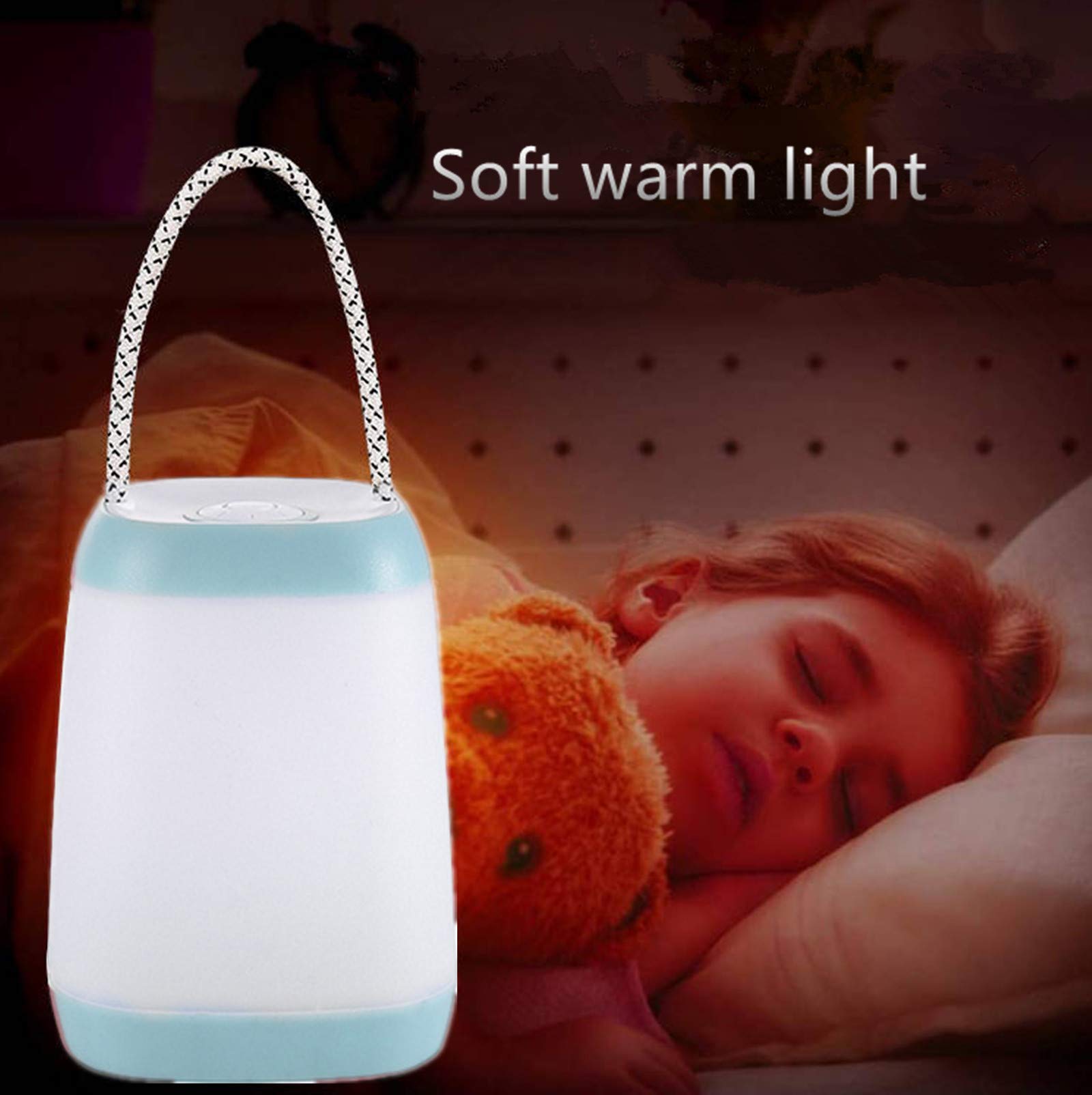 Hathdia Night Light for Kids - USB Rechargeable Portable Lamp, 3 Light Modes, Plastic, Cyan