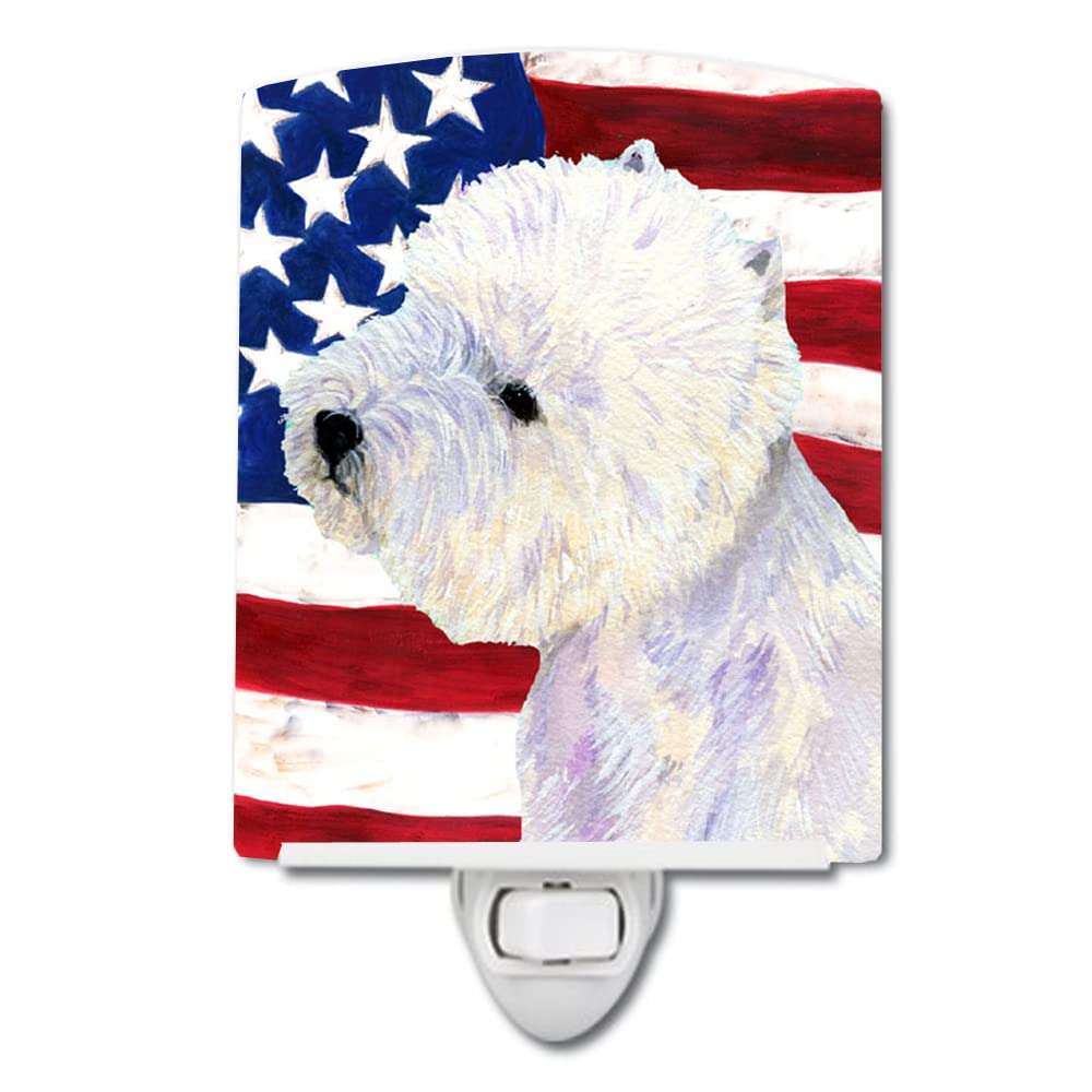 Carolines Treasures Ceramic Night Light, USA American Flag, Westie 4249, 6x4x3 inches, UL-Certified, Ideal for Bedroom and Nursery
