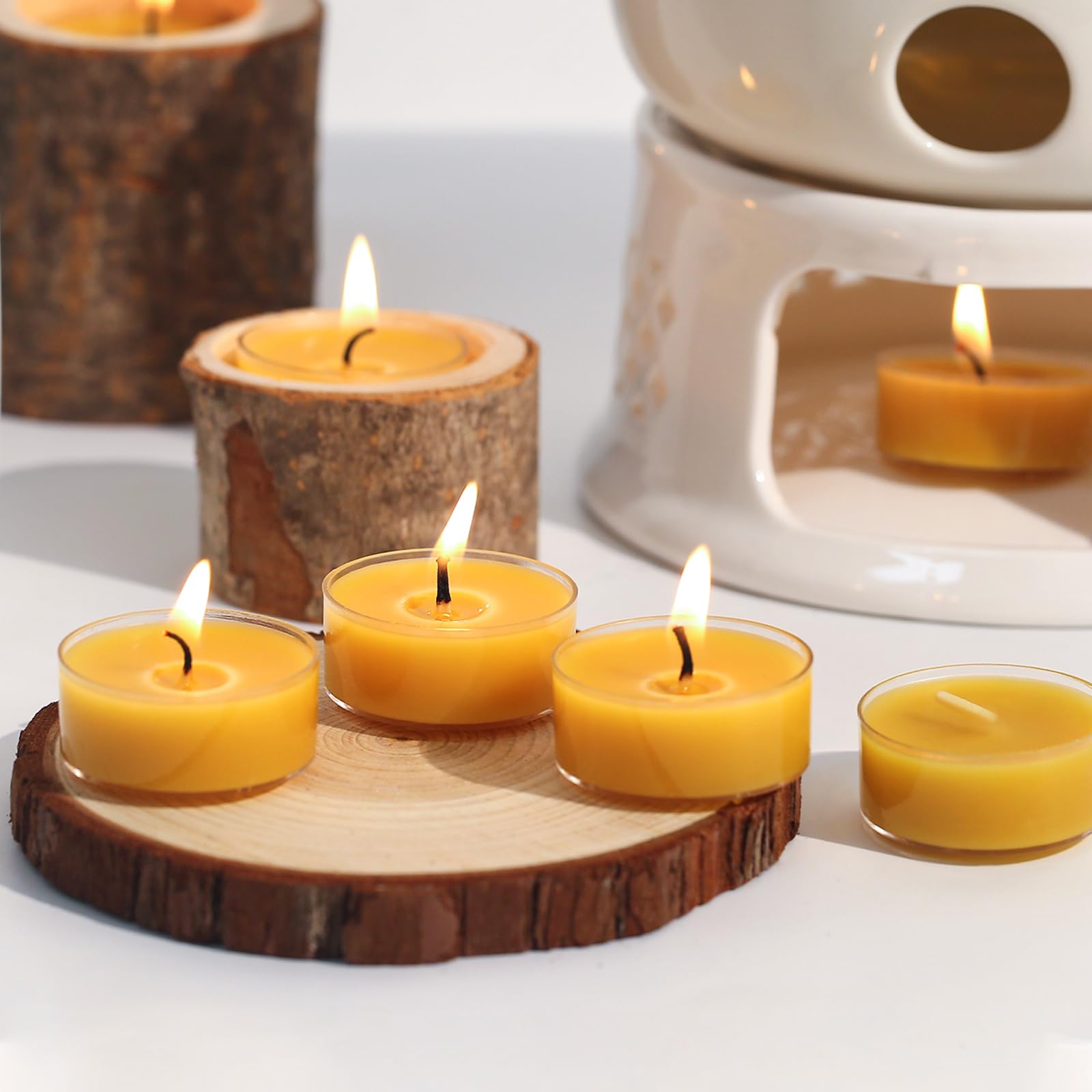 Capaniel 36 Packs Beeswax Tealight Candles- 4 Hour Burn Time Pure Beeswax Candles- Burn Evenly And Clean- Beeswax Candles Bulk Smokeless Beeswax Tea Lights For Relaxing Air Purification