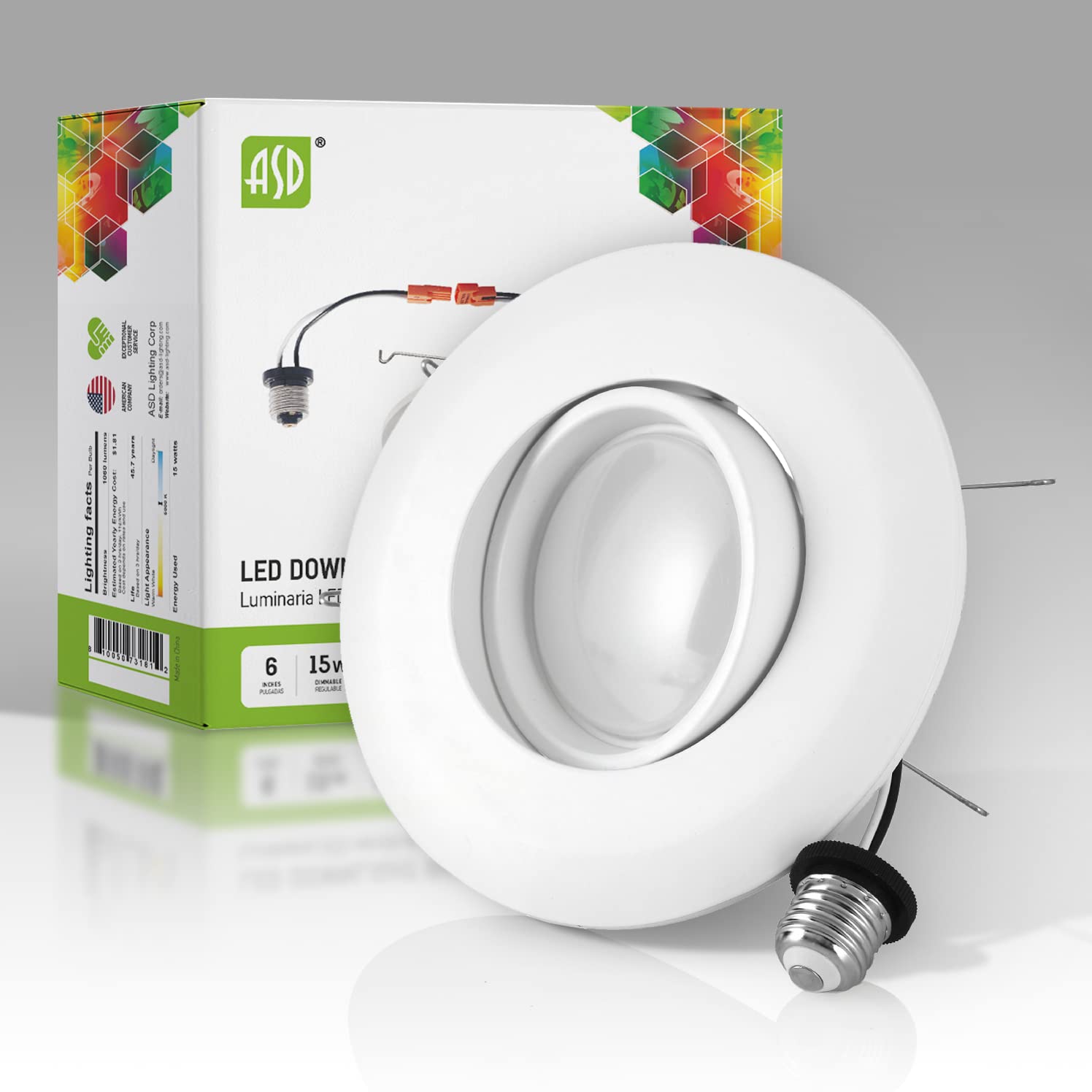 ASD 6 Gimbal LED Recessed Can Retrofit Light 5000K Daylight 15W (110 Watt Replacement) 1100Lm Dimmable Sloped Downlight, Wet Rat