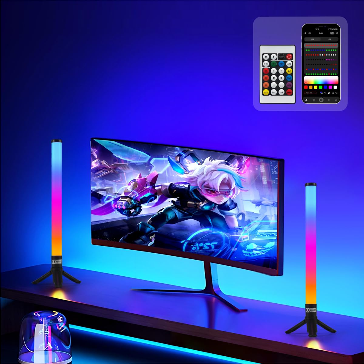 LED Light Bar, Music Sync RGB Light Bar, USB Ambient Lamp, Color Changing Gaming TV Backlight with App & Remote Control, 15 Dyna
