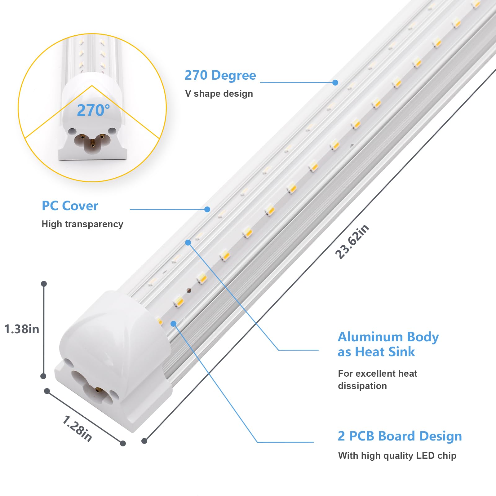 Jomitop 2Ft Led Shop Light 3-Color,20W 3000K 4000K 6000K Led Garage Light Linkable Tube Light T8 Led Light Fixture Ceiling And U