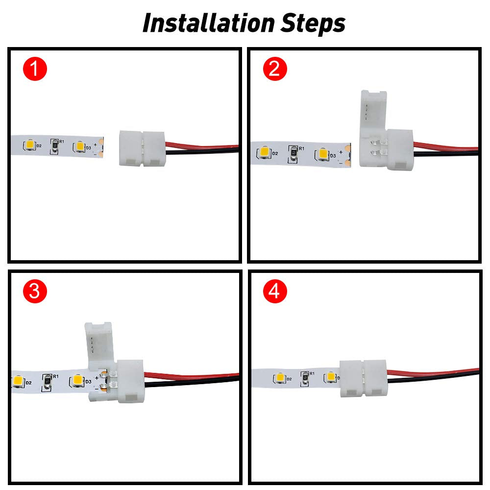Lightingwill 10Pcs Pack Strip Wire Solderless Snap Down 2Pin Conductor Led Strip Connector For 8Mm Wide 3528 2835 Single Color F