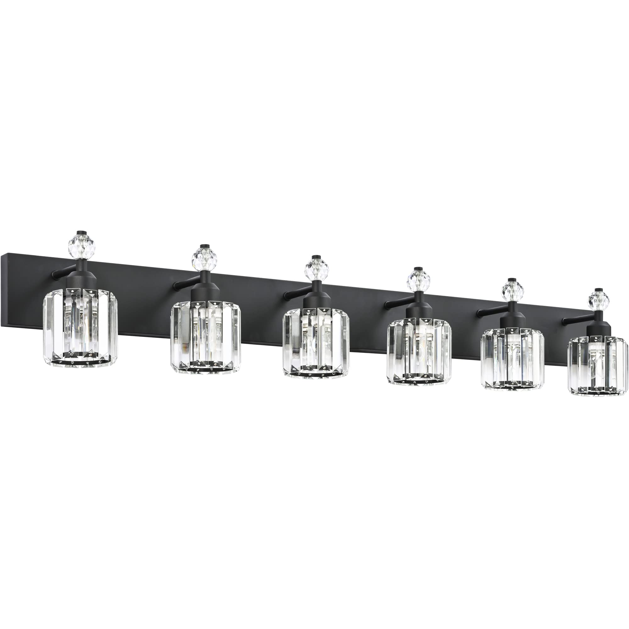 PRESDE Vanity Light Fixtures, 6-Light Modern Crystal, Matte Black Metal, Bathroom Wall Light Over Mirror