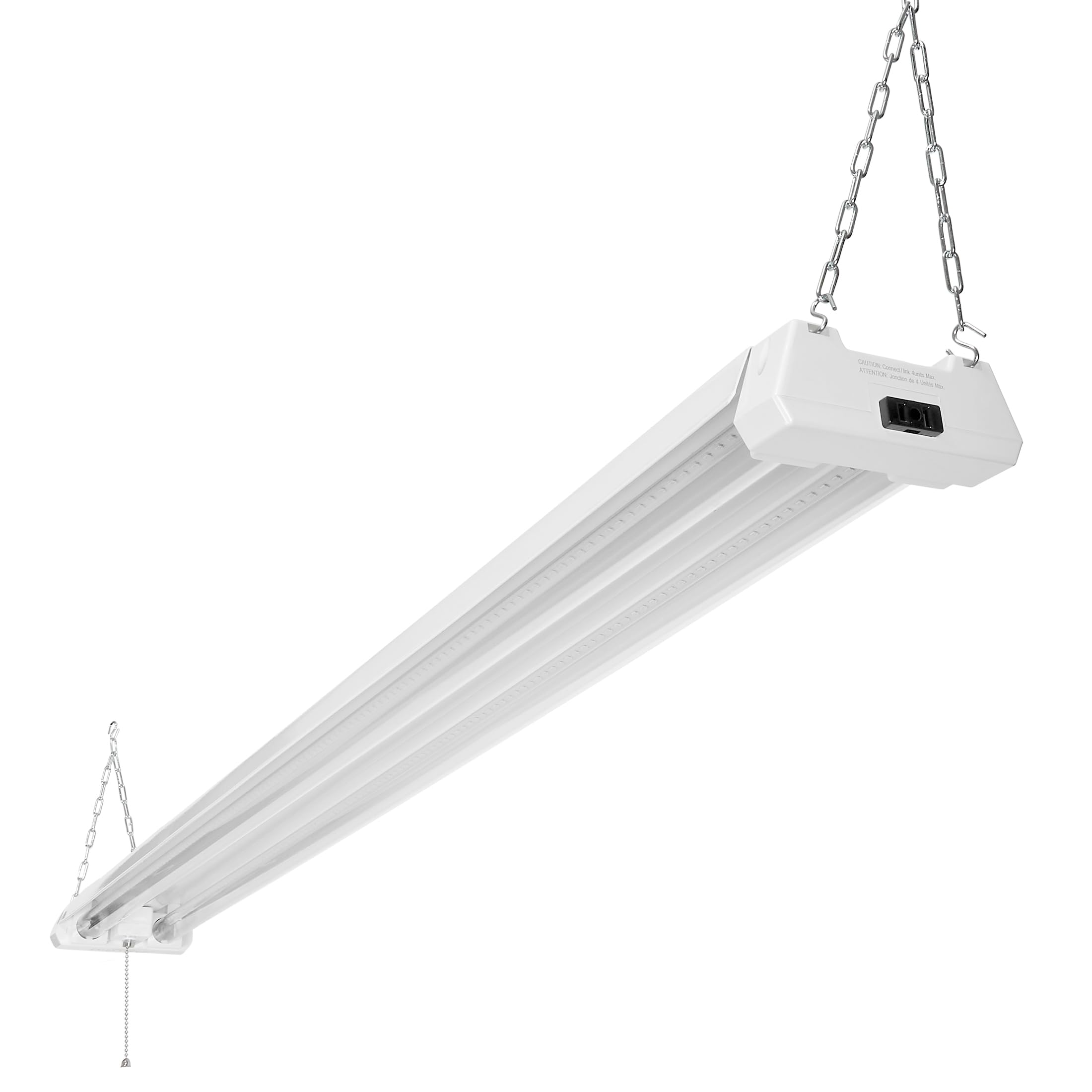 Maxxima 4 ft. Utility LED Shop Light Fixture, 40W, Linkable, Clear Lens 5000K Daylight 4800 Lumens Plug in Pull Chain LED Garage