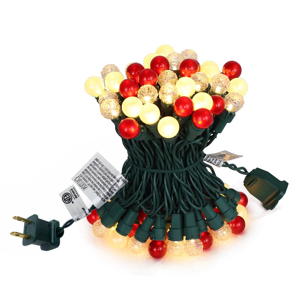 novrose G15 Pearlized Glass String Lights 70 LED 19FT Warm White Red Indoor Outdoor Decor, ETL Certified