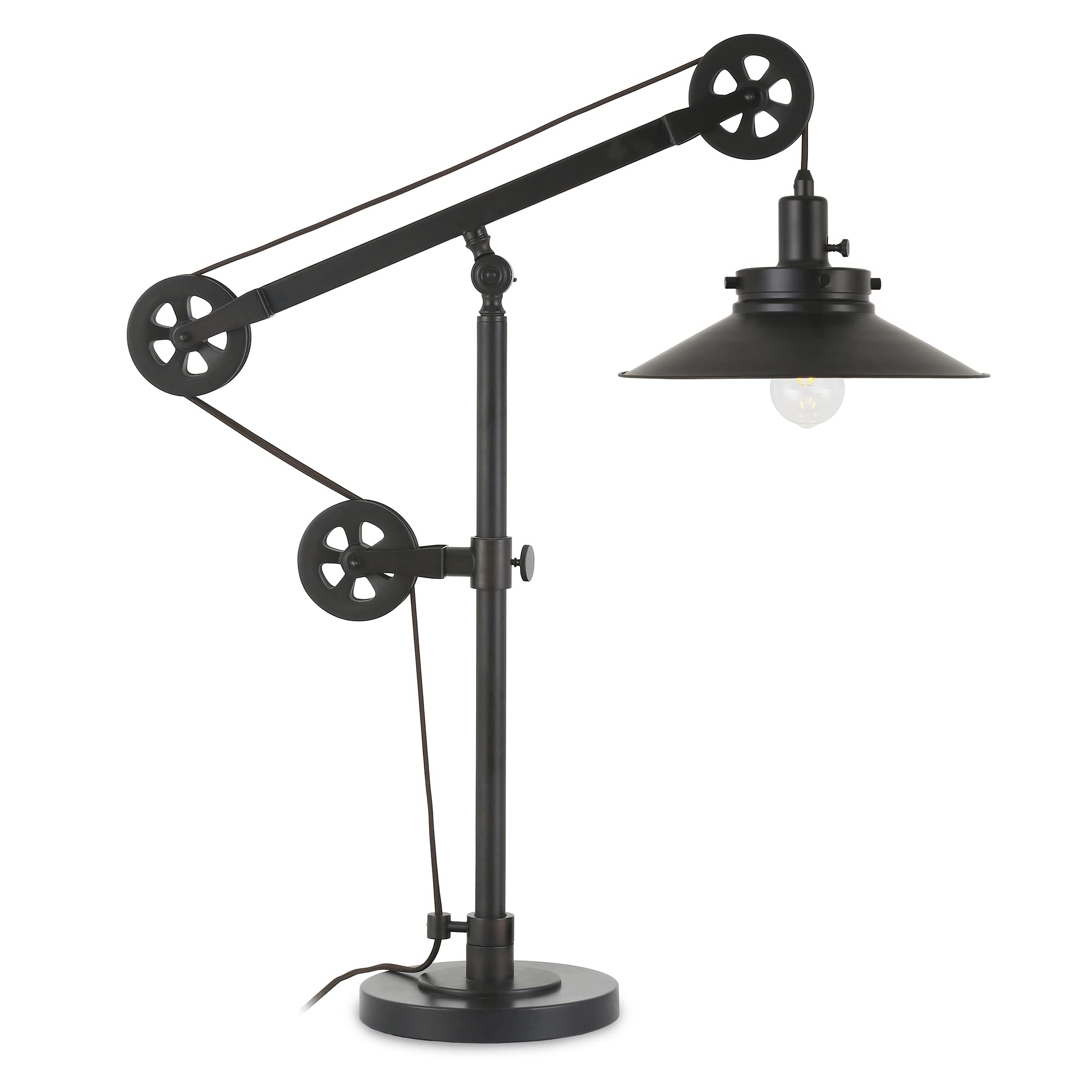 Henn&Hart 29 Tall Wide Brim/Pulley System Table Lamp with Metal Shade in Blackened Bronze/Blackened Bronze  Laptop Desk  Computer Desk  Home Office