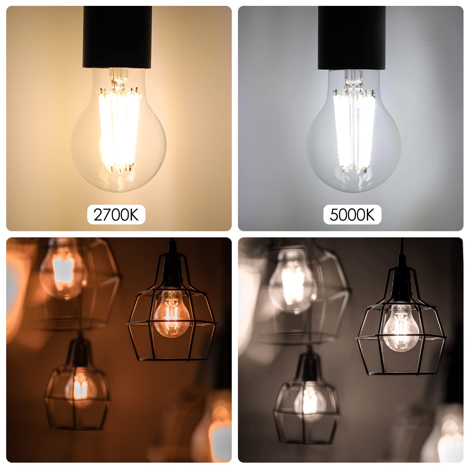 Energetic Dimmable A19 Led Edison Light Bulb, 12W Equivalent 100W, 1600Lm High Brightness, 5000K Daylight, Clear Antique Led Fil
