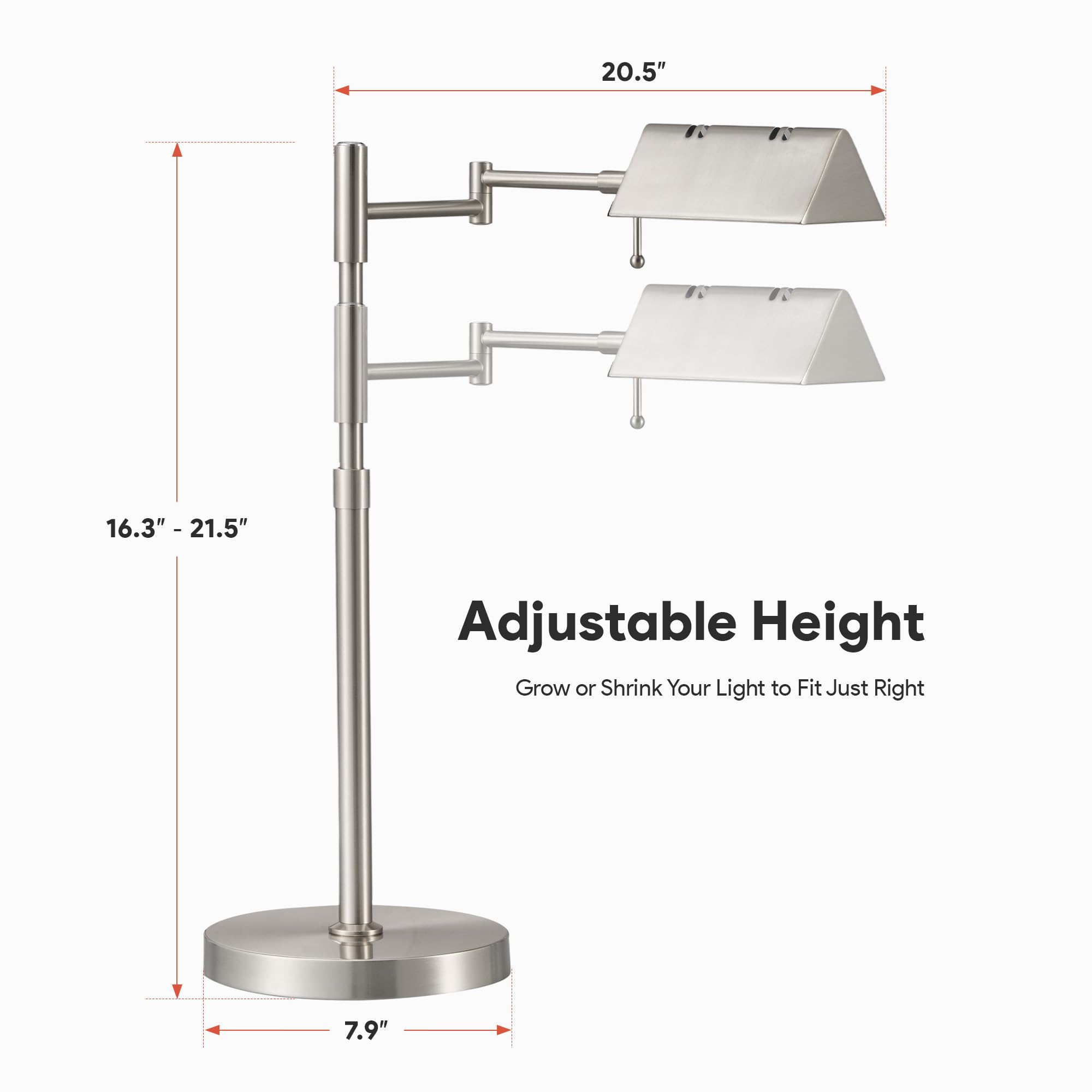 VONLUCE LED Desk Lamp - Adjustable Metal Table Lamp, Dimmable, Brushed Nickel, Model PTL-IST5, Perfect for Living Room, Bedroom, Office