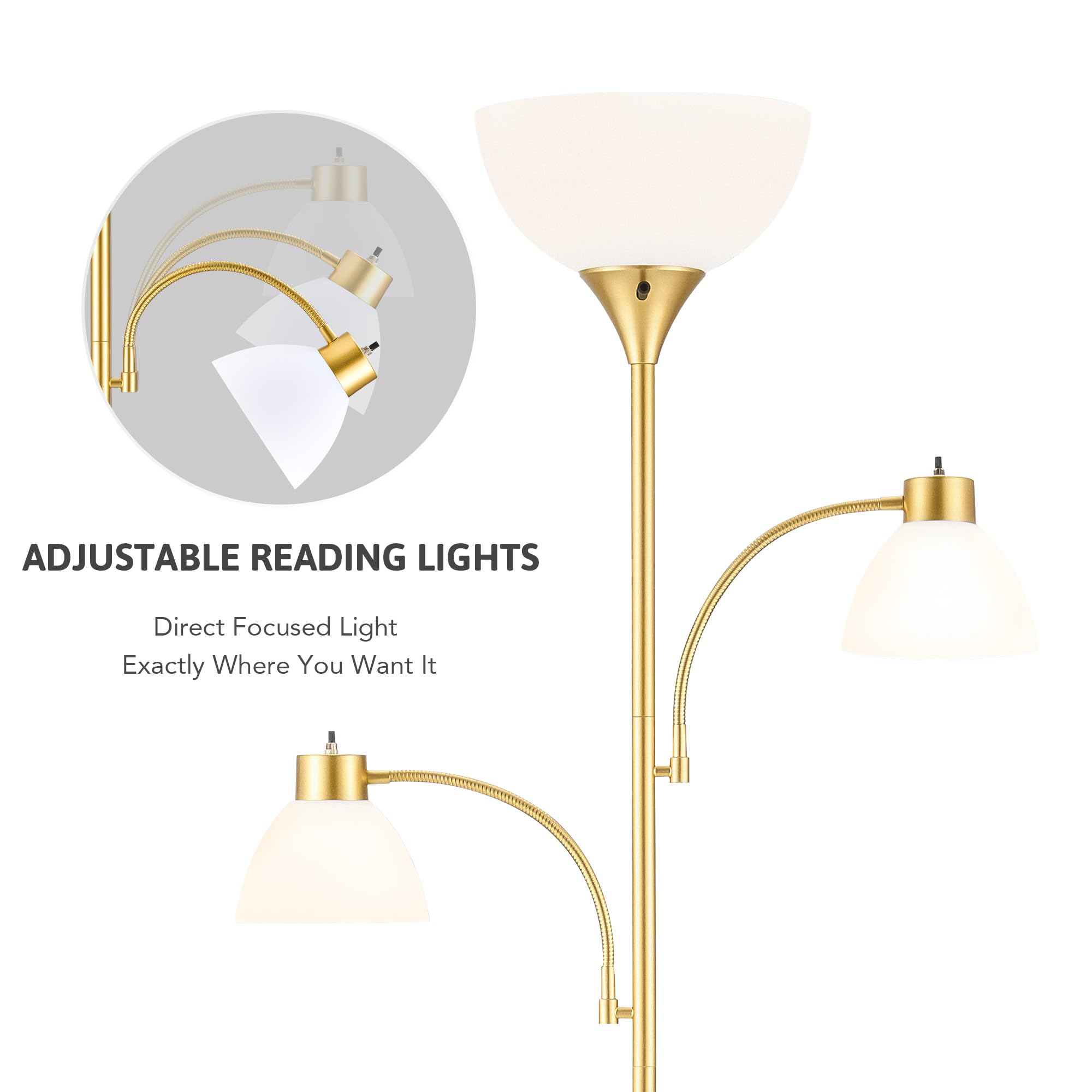 Vonluce 71'' Floor Lamp For Living Room With 3 Color Temperatures, Standing Lamp With Adjustable Reading Light, Modern Torchiere