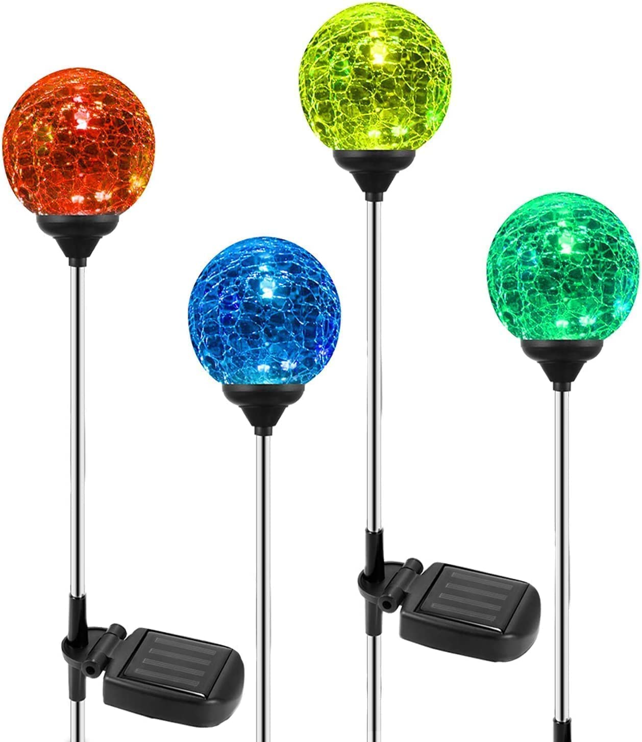 OxyLED Solar Globe Lights Outdoor 4 Pack Garden Stake Lights Waterproof Cracked Crystal LED Color Changing Solar Pathway Lightin