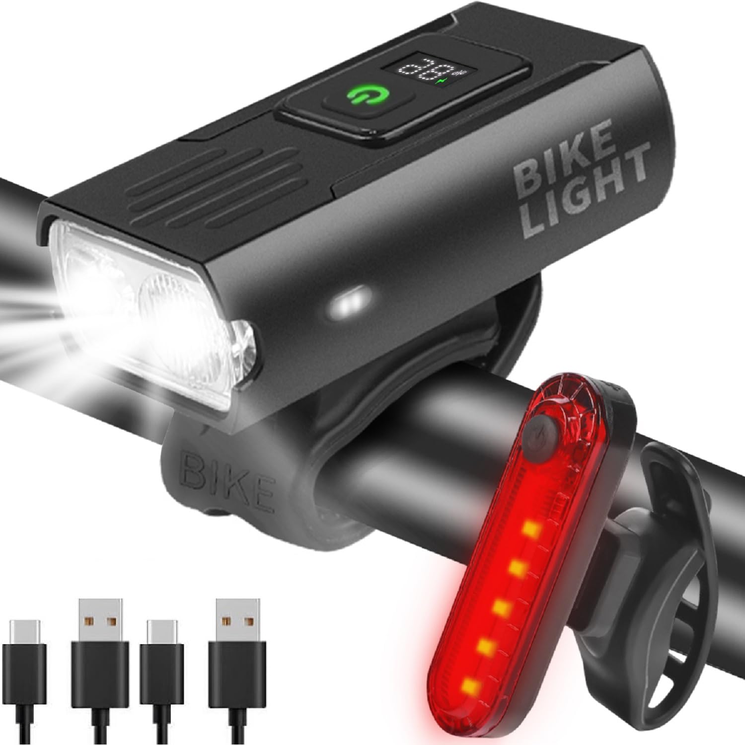 Victoper Bike Light, Power Display Super Bright Bicycle Light, 6+4 Modes Usb Rechargeable Bike Headlight & Tail Light Set, Water