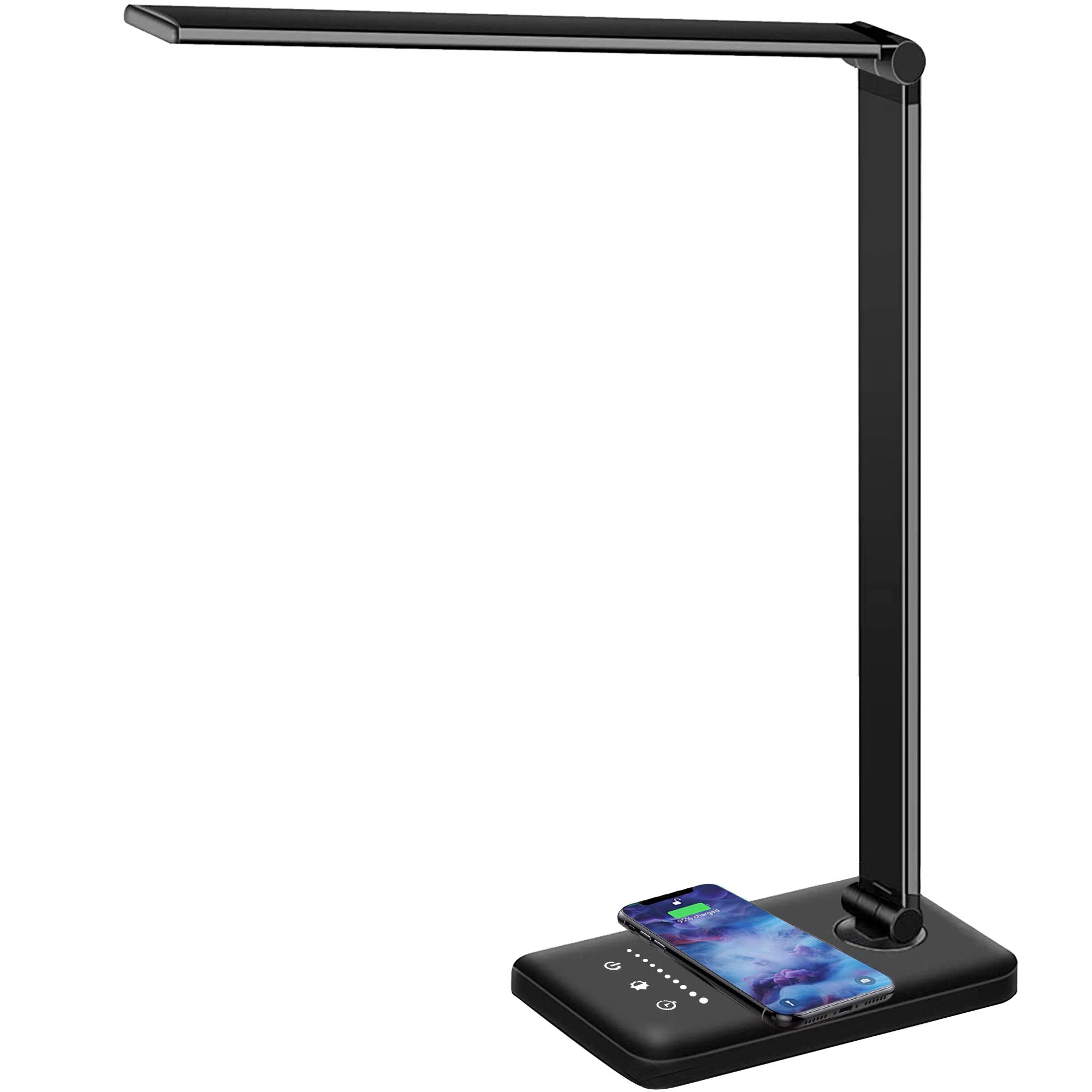 MCHATTE LED Desk Lamp with Wireless Charger, USB Charging Port, Dimmable Eye-Caring Desk Light with 5 Brightness Levels & 5 Ligh