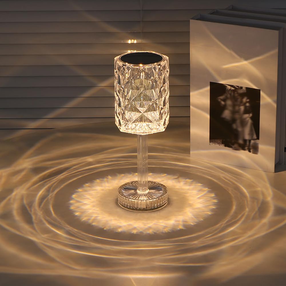 Ejfoiej Portable Crystal Led Table Lamp, 3-Levels Brightness Desk Lamp, 3 Color Touch Control Rechargeable Lamp, Night Light, Be