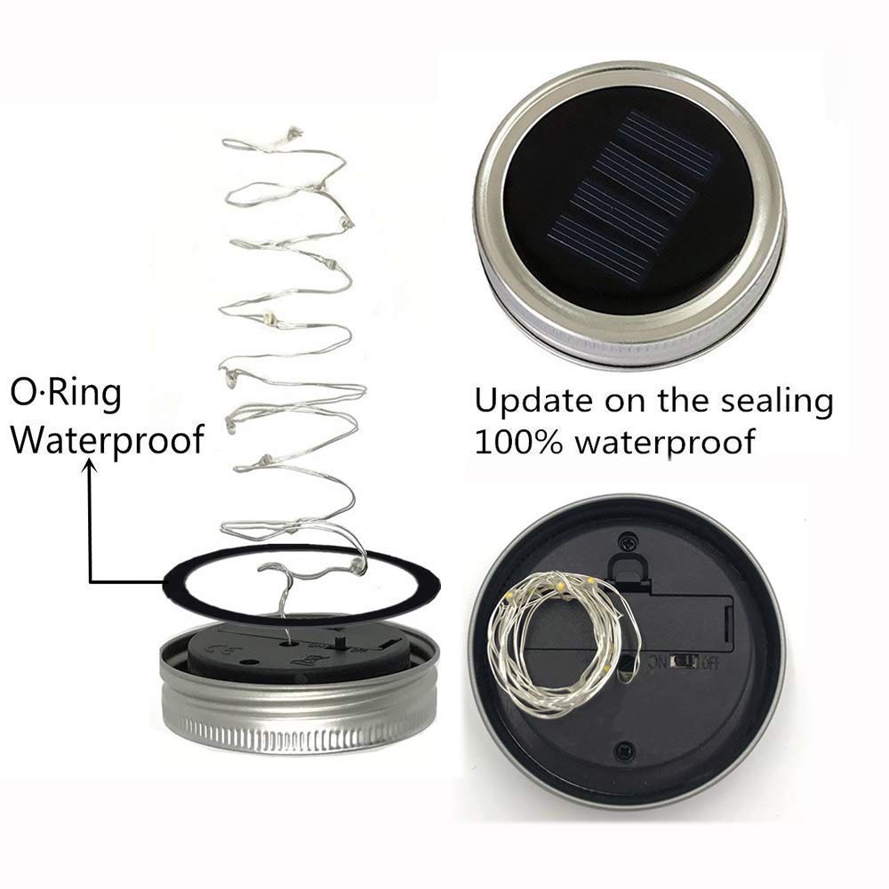 Solar Mason Jar Lights, 6 Pack 10 Led Jar Lid String Lights With 6 Hangers(No Jars), Waterproof Fairy Firefly Light For Garden,