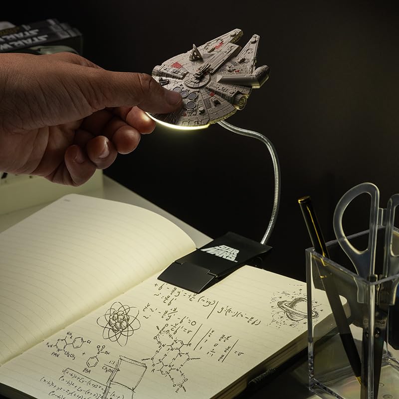 STAR WARS Millennium Falcon Clip On Book Light - Flexible Cable, 3 Light Modes, Battery Powered, Multicolor, Model 12712