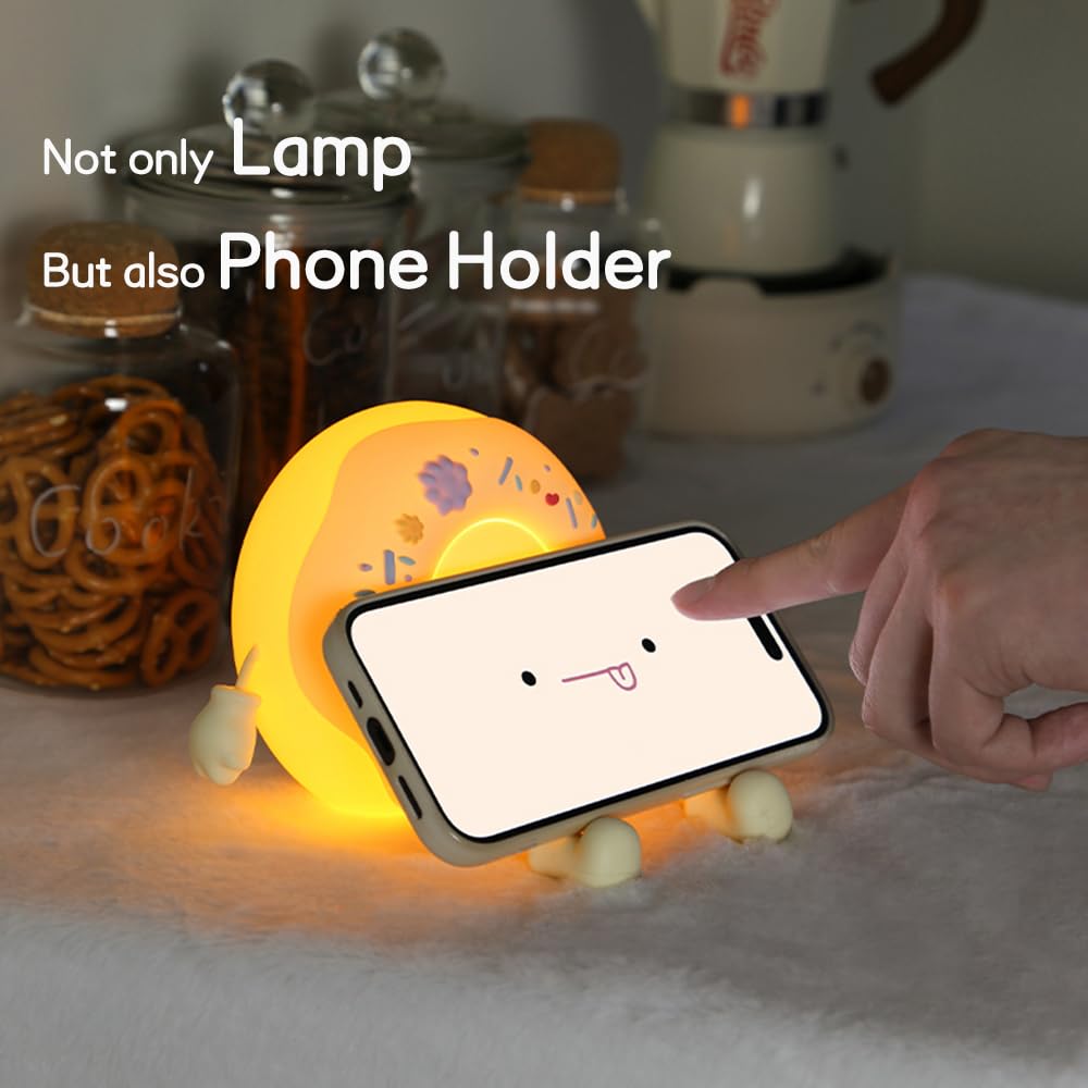 Ipalmay Doughnut Night Light - Kawaii Donut Bedside Night Lamp Desk Decor Usb Recharging, Delay-Off Bedroom Sleep Light, Cute Gi