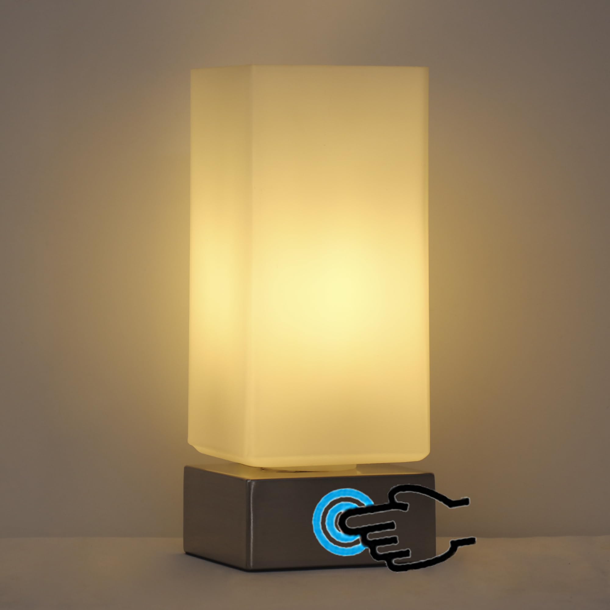 L-Juicwe Touch Control Modern Small Table Lamp Opalescent Glass Desk Lamp 4x4x10 Inches Reading Light