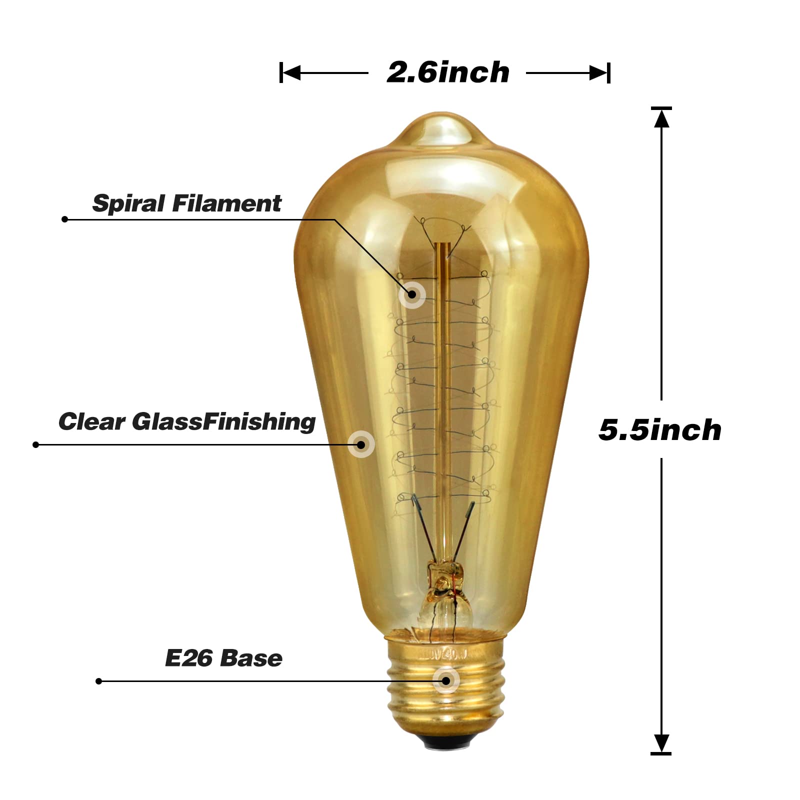 Kewanno St64 Edison Light Bulbs, Incandescent Light Bulb 40W, Dimmable Decorative Lightbulbs E26 E27 Bulb, Vintage Lights Bulbs