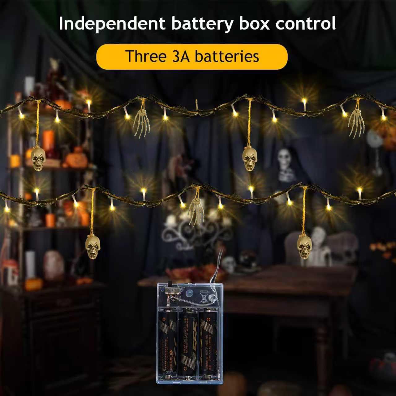 BEABOO Halloween String Lights, 6FT 26LED Battery Operated Skeleton Hand, Indoor Outdoor Decor