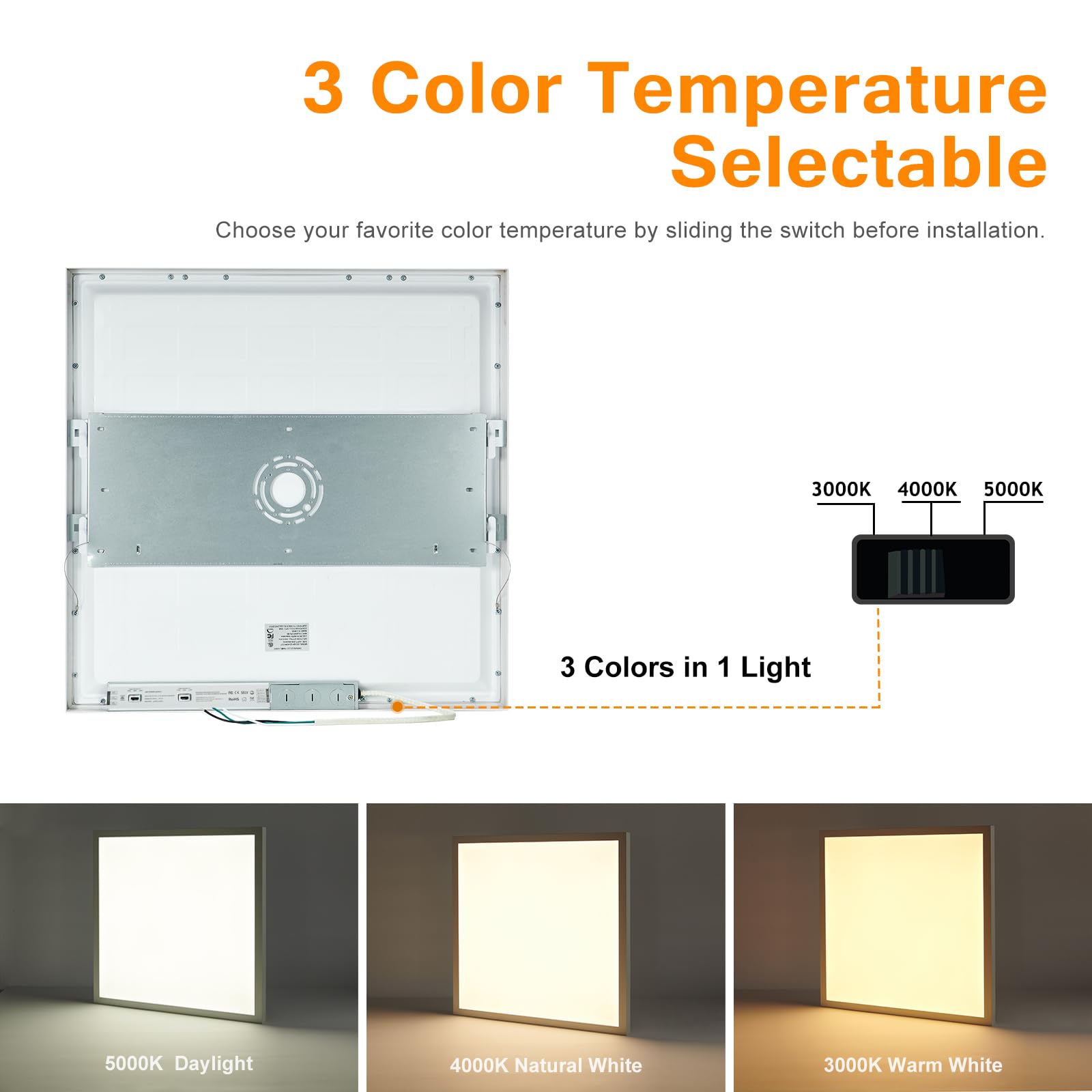 Mcacggo 2X2 Led Flat Panel Light Surface Mount, 40W-30W-20W & 3000K-4000K-5000K Selectable, 0-10V Dimmable, 24 Inch Square Flush