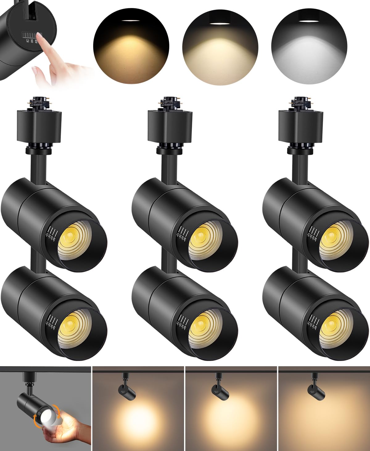 Vanoopee 10W Dimmable Led Track Lighting Heads, 3000K-5000K, Black, 6