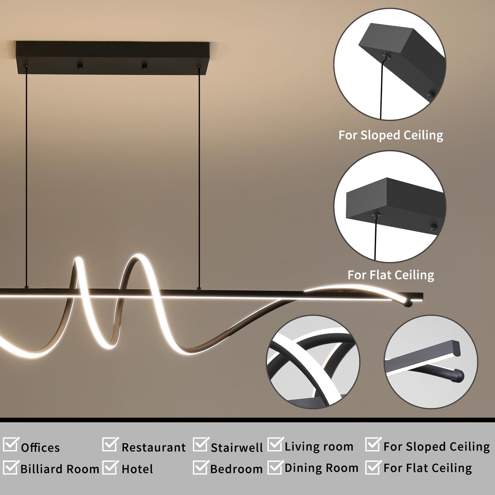 Modern Lightning Shaped Chandelier, Led Pendant Light Fixtures With Remote Control 3000K-6500K Adjustable Color Temperature, Aluminum Island Lighting Lamp For Dining Room, Living Room, Island