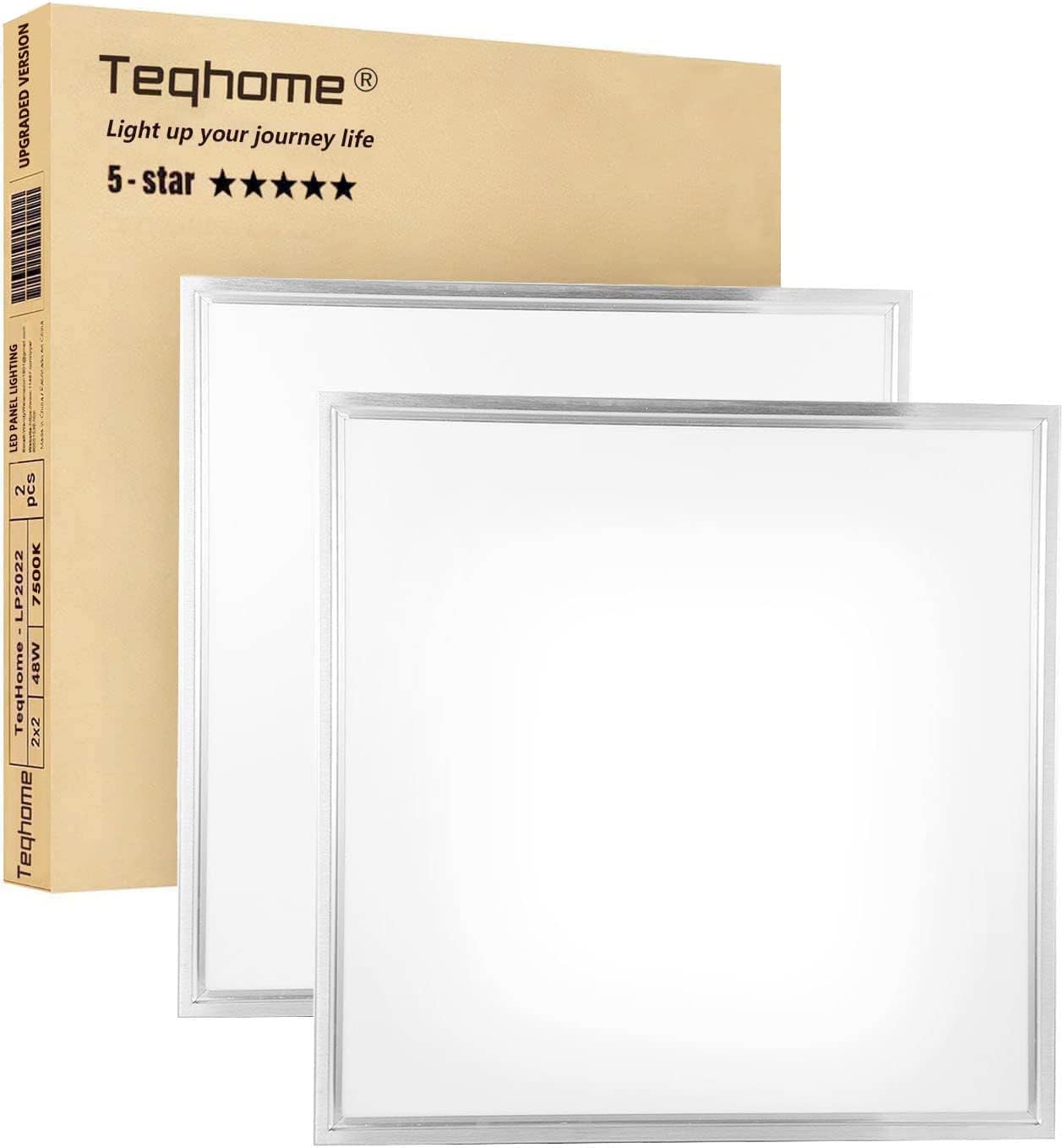 TeqHome LED Flat Panel Light 2x2 ft, 48W, 5800LM, White, Aluminum, Model LP-2022, 2 Pack