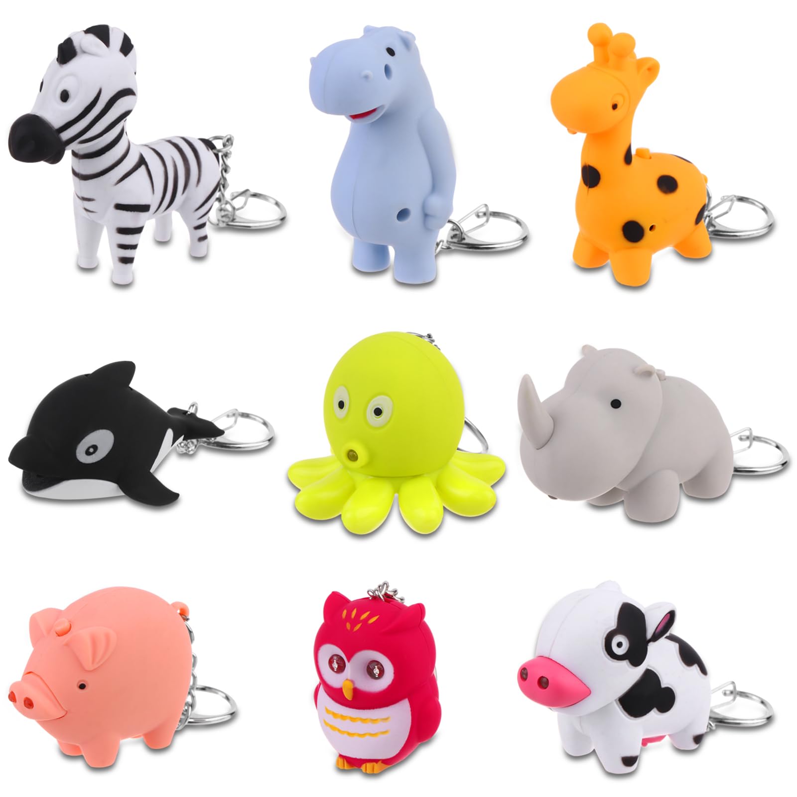 9 Pcs Nurse Flashlight Pediatric Nurse Flashlight Keychain Animal Flashlight Puppy Keychain Cow Giraffe Elephant Octopus Dolphin Pig Hippo Owl Zebra Flashlight Keychain Pen Light For Nurse Badge Reel