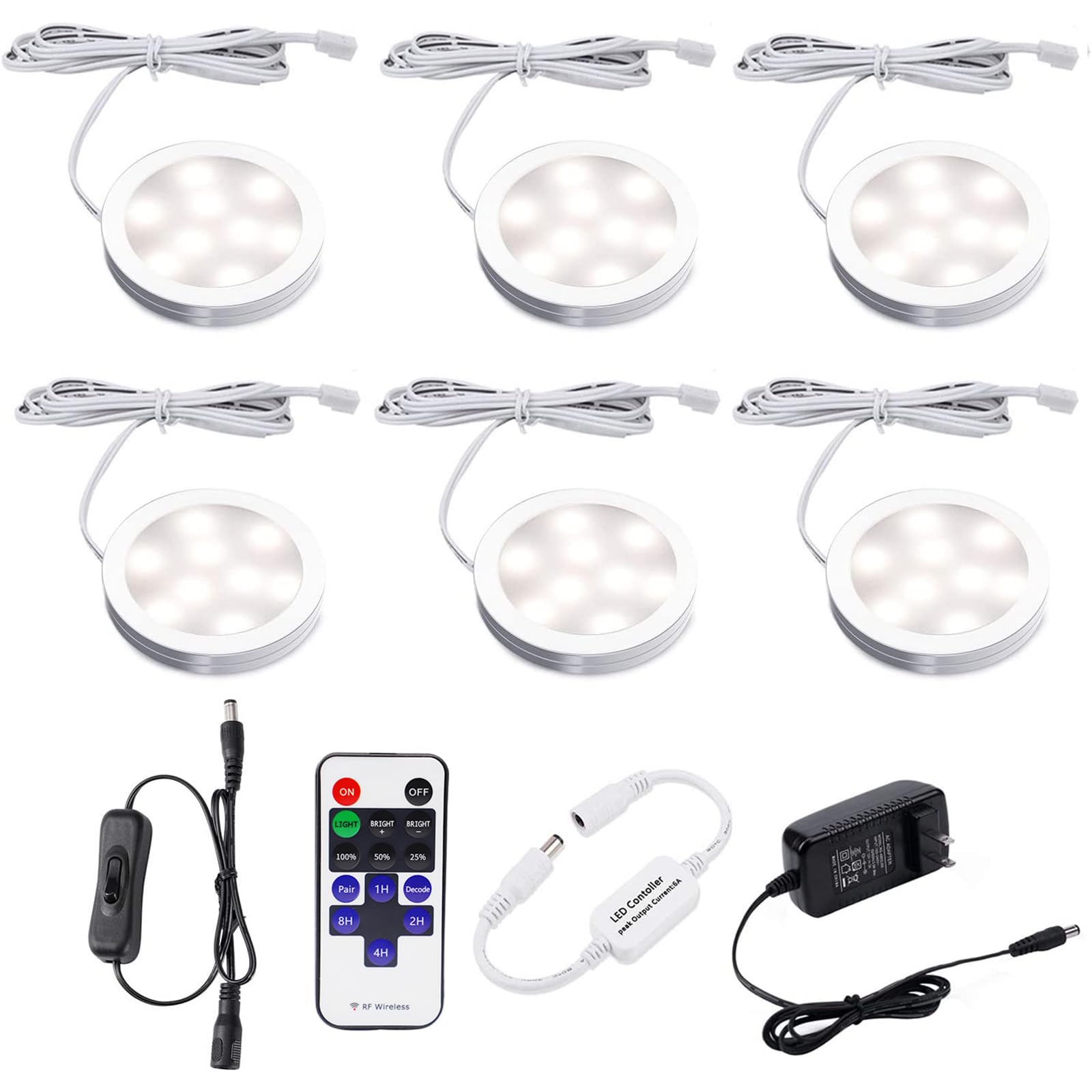 Aiboo Dimmable Led Under Cabinet Lighting, Counter Showcase Kitchen Lighting Fixtures With 12V Plug In Adapter And Dimmable Wire