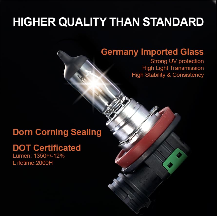 Gentle King H11 Halogen Headlight Bulb 55W, Low/High Beam, DOT Compliant, 2 Pack, H11-55W-2PACK, Glass