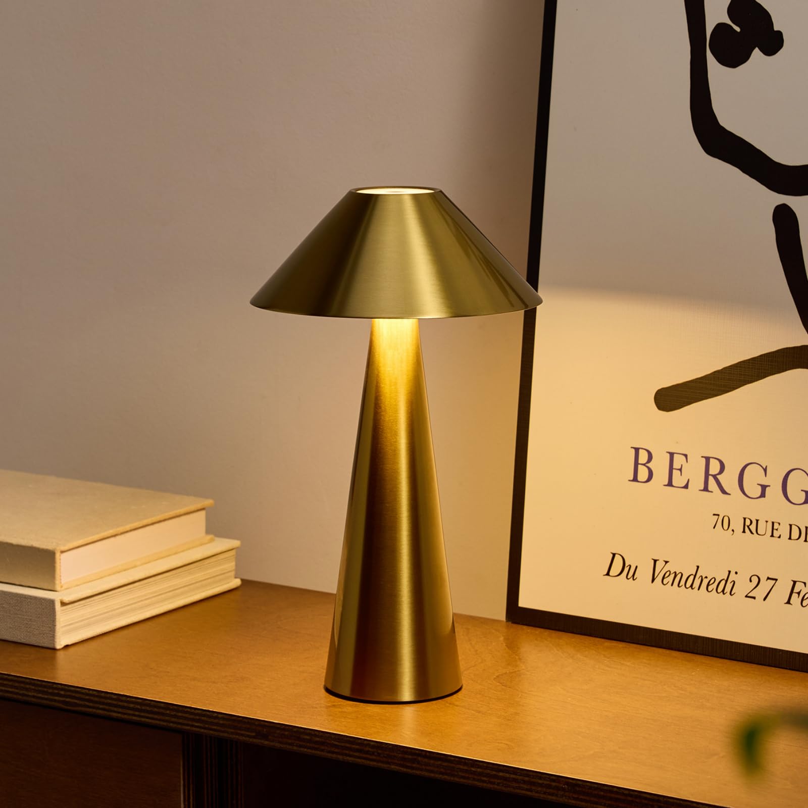 Bojim Gold Cordless Lamp, Portable Led Rechargeable Table Lamp, Magnetic Rotatable Shade & 3 Color Dimmable Light, Battery Lamp 