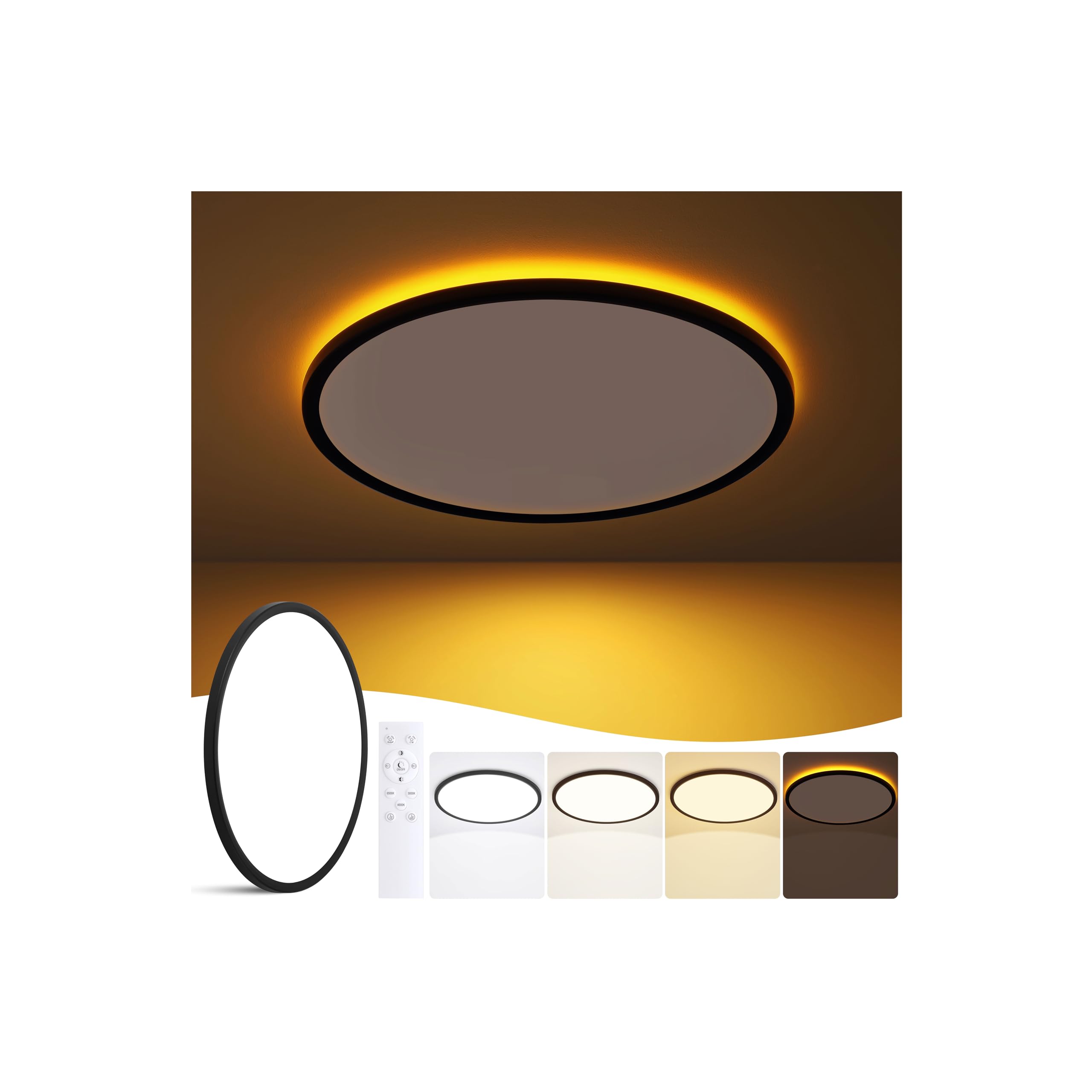 15 Inch Flush Mount Ceiling Light with Night Light, 36W 3600LM, Dimmable LED Ceiling Lights Fixture with Remote Control, 3000K/4