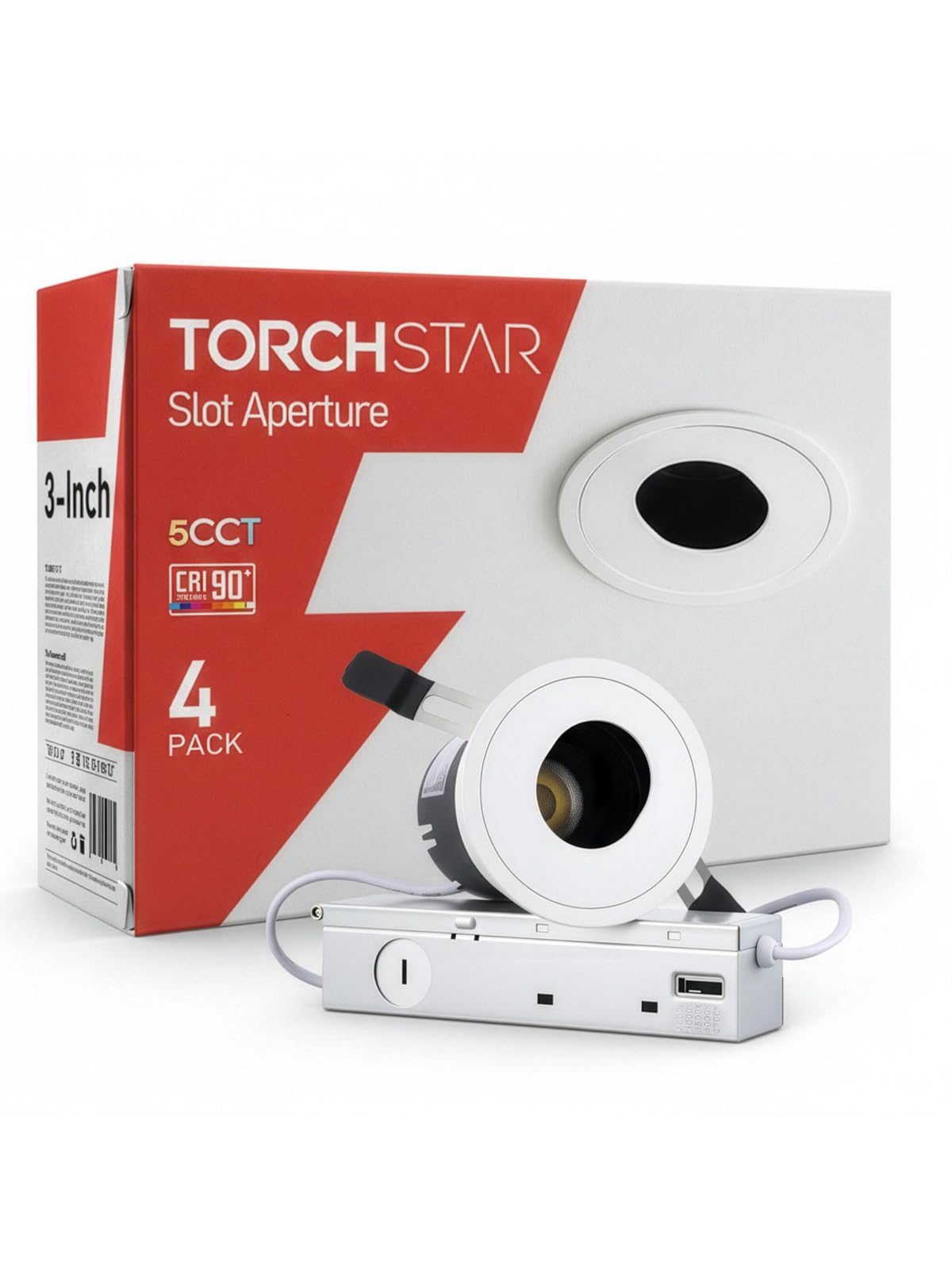 TORCHSTAR 3 Inch 5CCT LED Slot Aperture Recessed Lights with J-Box  35 Ultra-Narrow Trim Recessed Ceiling Spotlight  IC Rated  Dimmable  Anti-Glare  CRI 90  2700-5000K  ETL FCC  Pack of 4