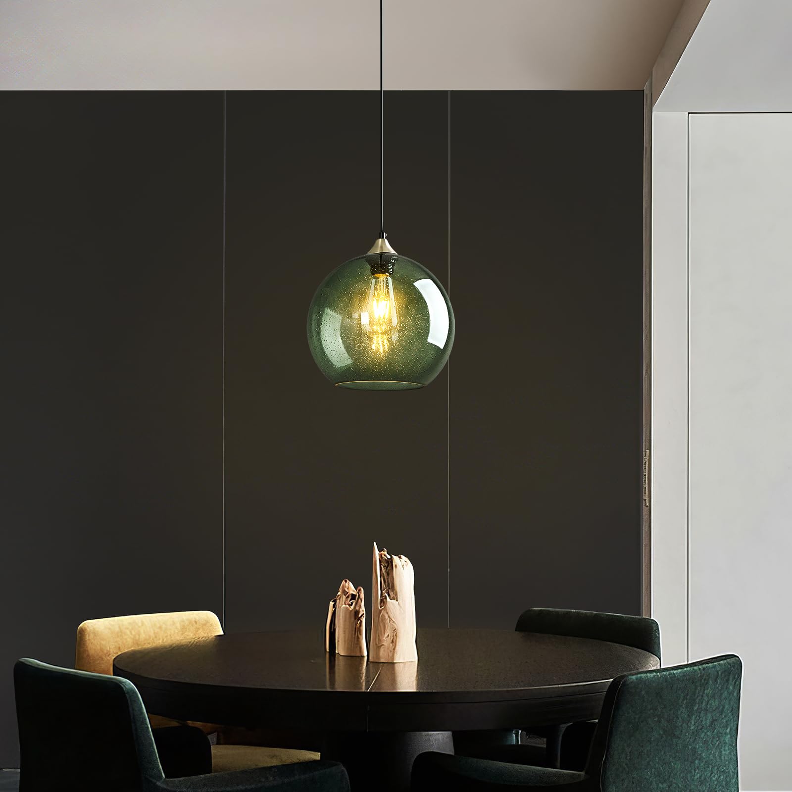 LBSQJ Glass Pendant Light Fixture, Modern Globe Design, 9.84in, Gray Green, 1-Pack, Model LBSQJ-460
