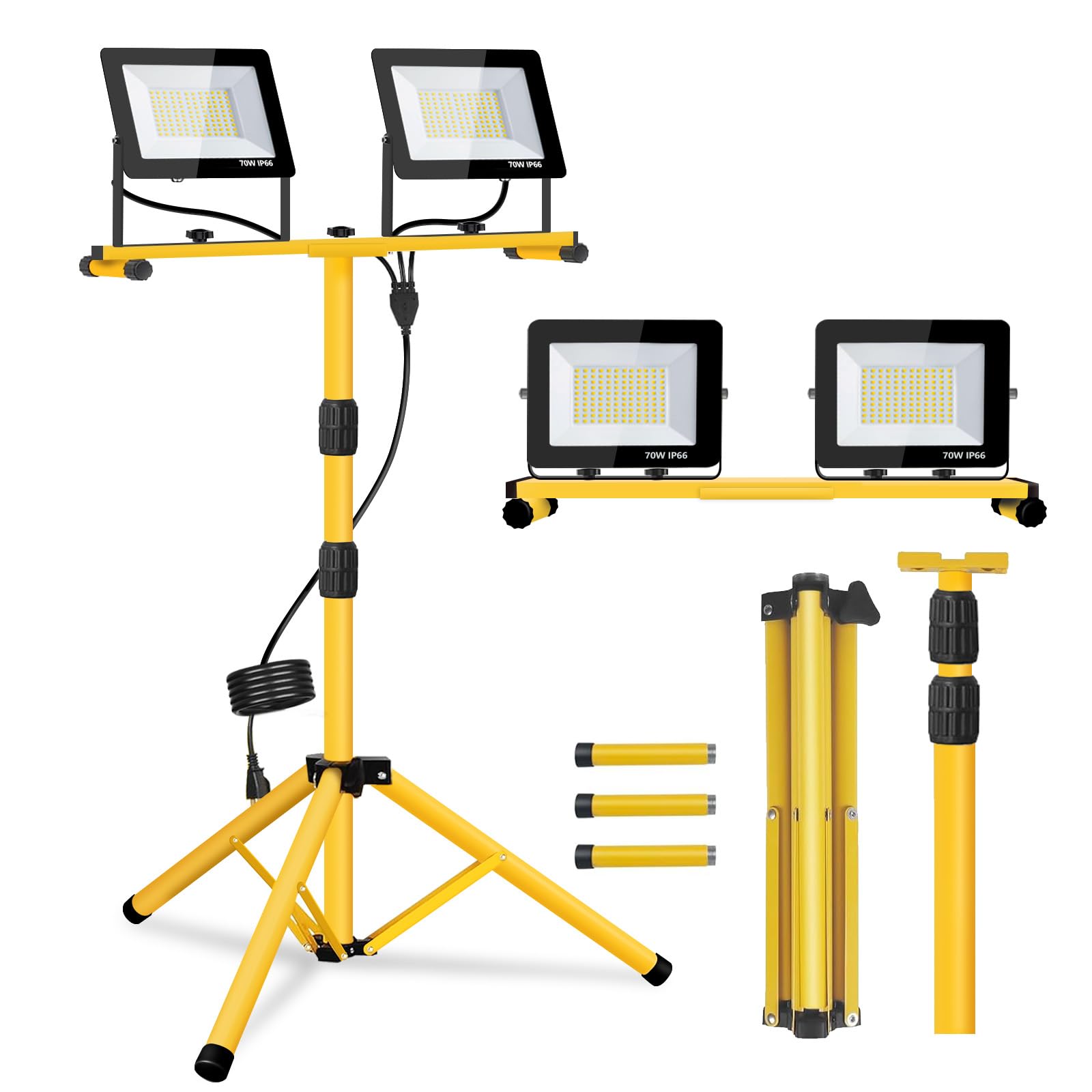 21000 Lumen Work Lights with Stand, 2 Adjustable Heads LED Work Lights, with Adjustable and Foldable Tripod Stand, Waterproof La