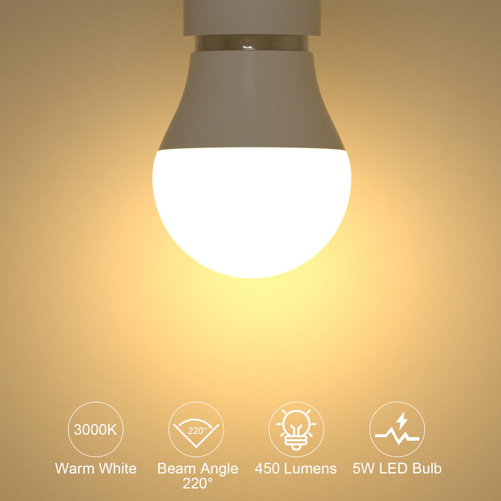 Oraluce A15 Light Bulbs 40 Watt Warm White 3000K, Small Led Light Bulb 5 Watt, G45 E26 Medium Base Lightbulb 450 Lumen For Appli