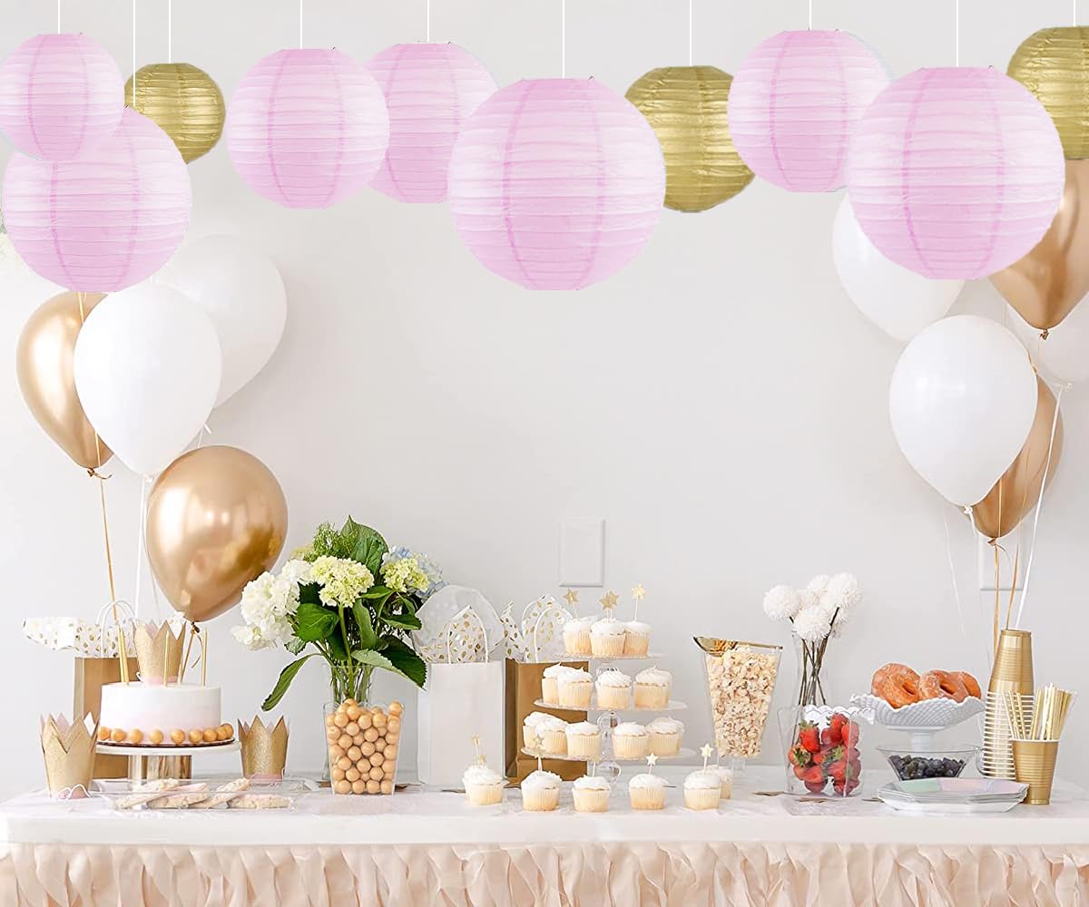 Peywot 12Pcs Round Paper Lanterns Assorted Sizes (6 8 10 12) for Home Decor, Restaurant, Church, Wedding, Birthday Party Decorat