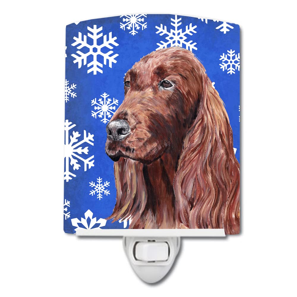 Caroline'S Treasures Sc9594Cnl Irish Setter Winter Snowflakes Ceramic Night Light Compact, Ul-Certified, Ideal For Bedroom, Bathroom, Nursery, Hallway, Kitchen, 6X4X3, Multicolor