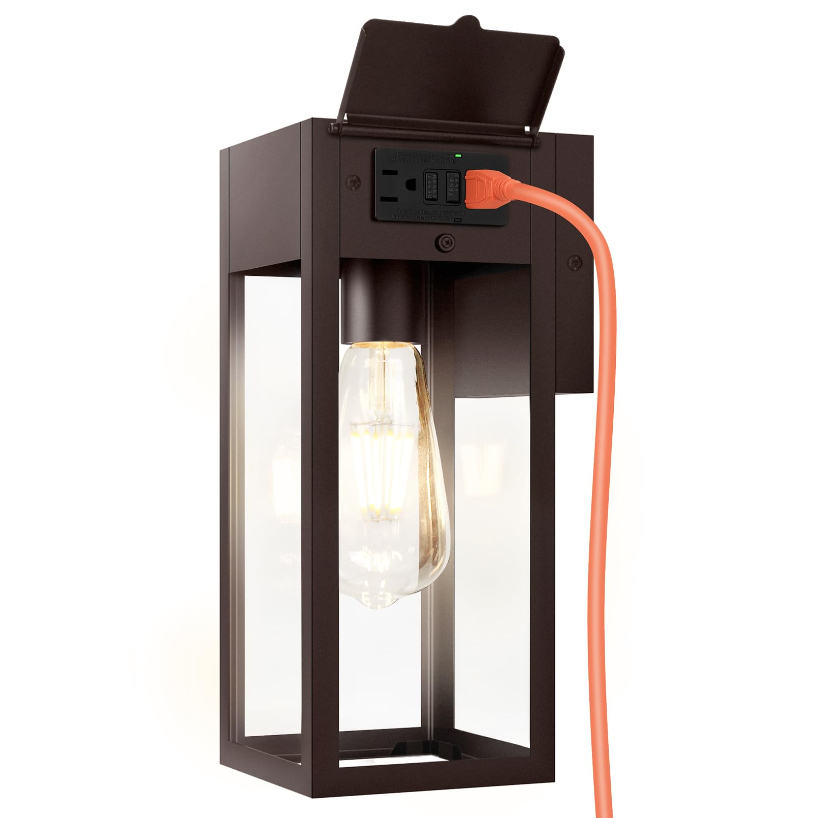 OYKYOHEI Outdoor Wall Sconce Light Fixture, Waterproof, GFCI Outlet, Bronze, Metal, No Sensor, Model TSU-B05053GP-1P-BUS