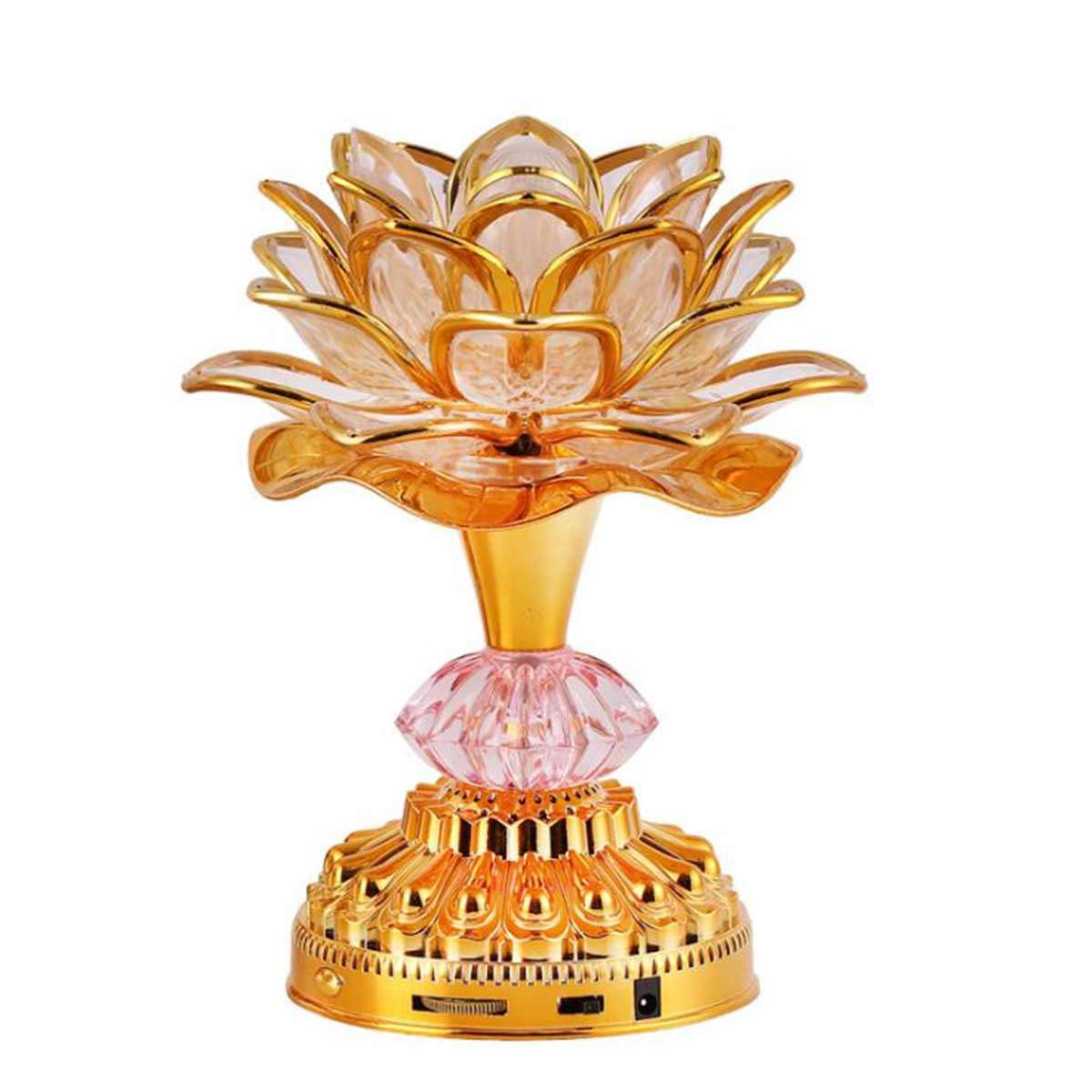 Omeet Colorful LED Lotus Lamp, 13 Buddhist Songs, Eco-Friendly ABS, Gold, Model OMNL078F