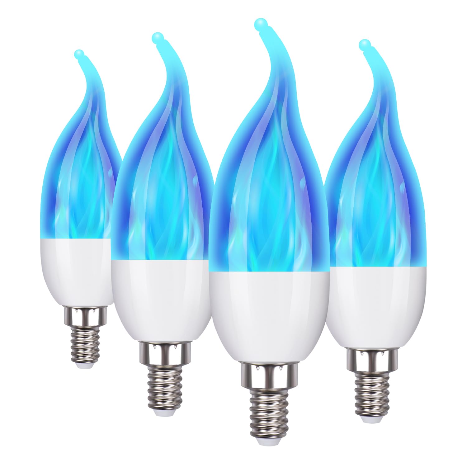 Ohlgt E12 Flame Bulbs, 3 Mode Led Candelabra 2.0 Watt Blue Chandelier Candle Light Bulbs, Flame Tip For Christmas Party Decorati